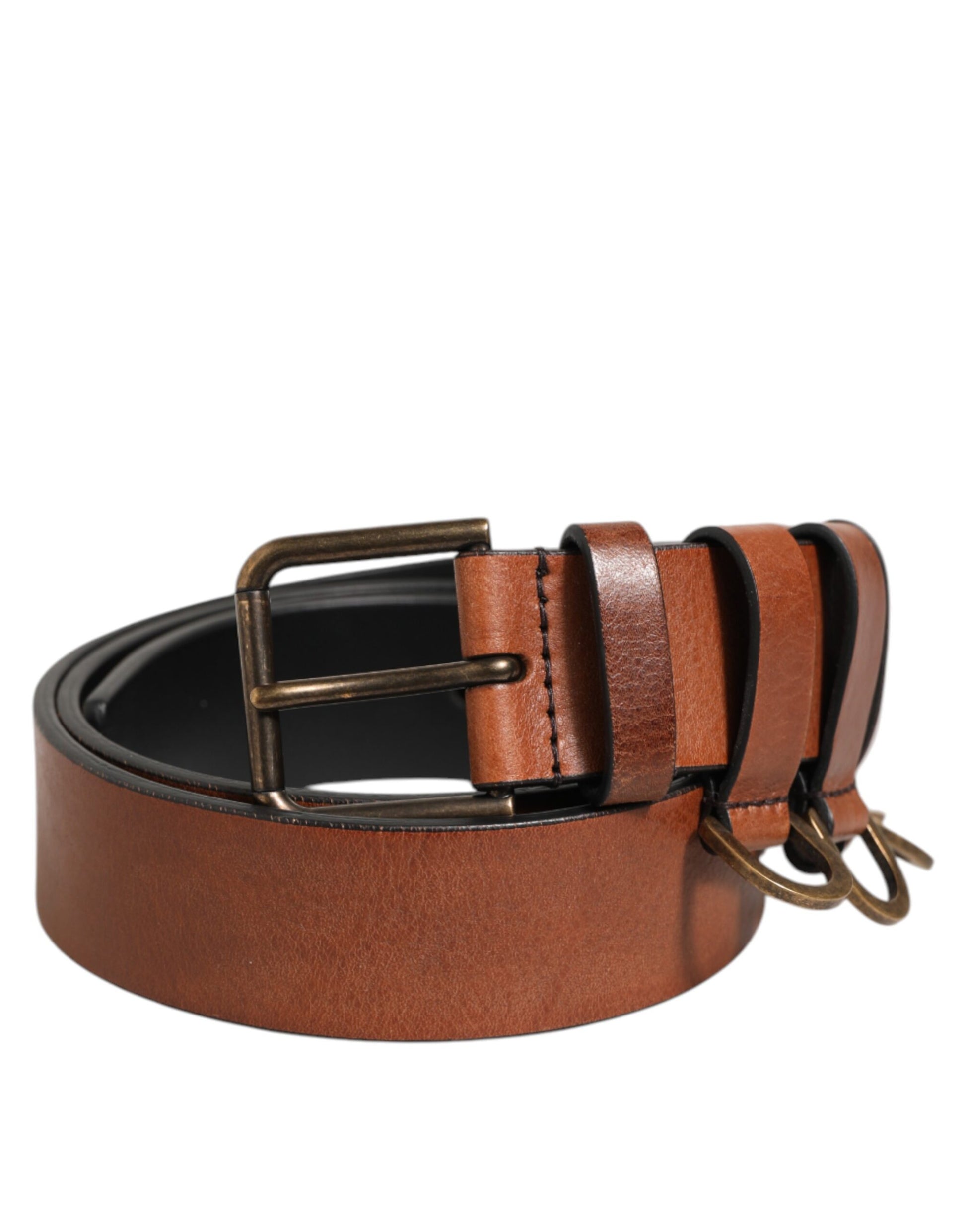 Dolce & Gabbana Brown Classic Gold Metal Logo Buckle Men Belt Curated Luxury Accessories by Orvyn