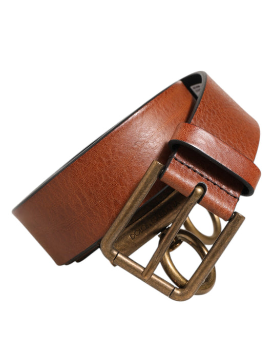 Dolce & Gabbana Brown Leather Side Rings Brass Buckle Belt Curated Luxury Accessories by Orvyn
