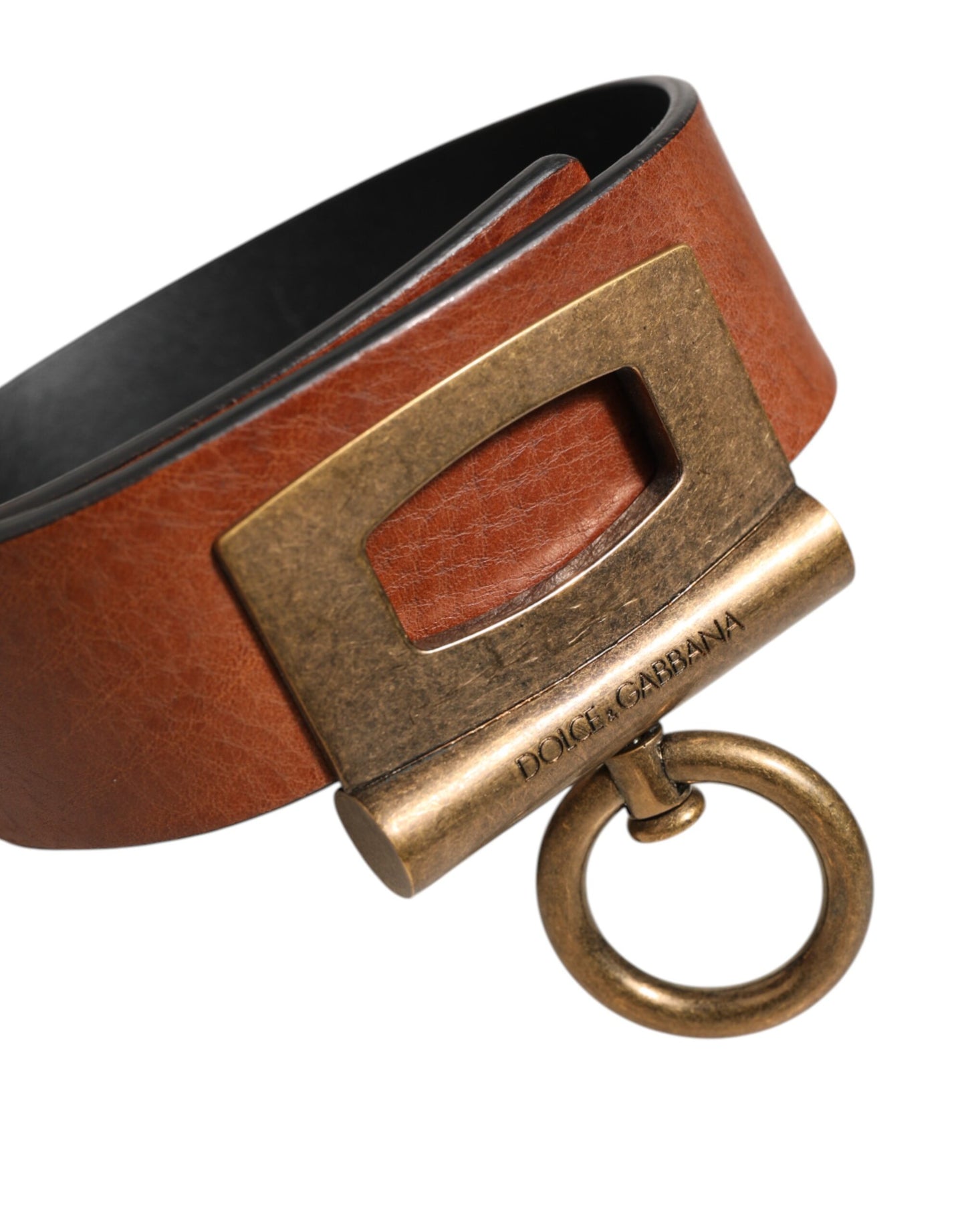 Dolce & Gabbana Brown Leather Side Rings Brass Buckle Belt Curated Luxury Accessories by Orvyn