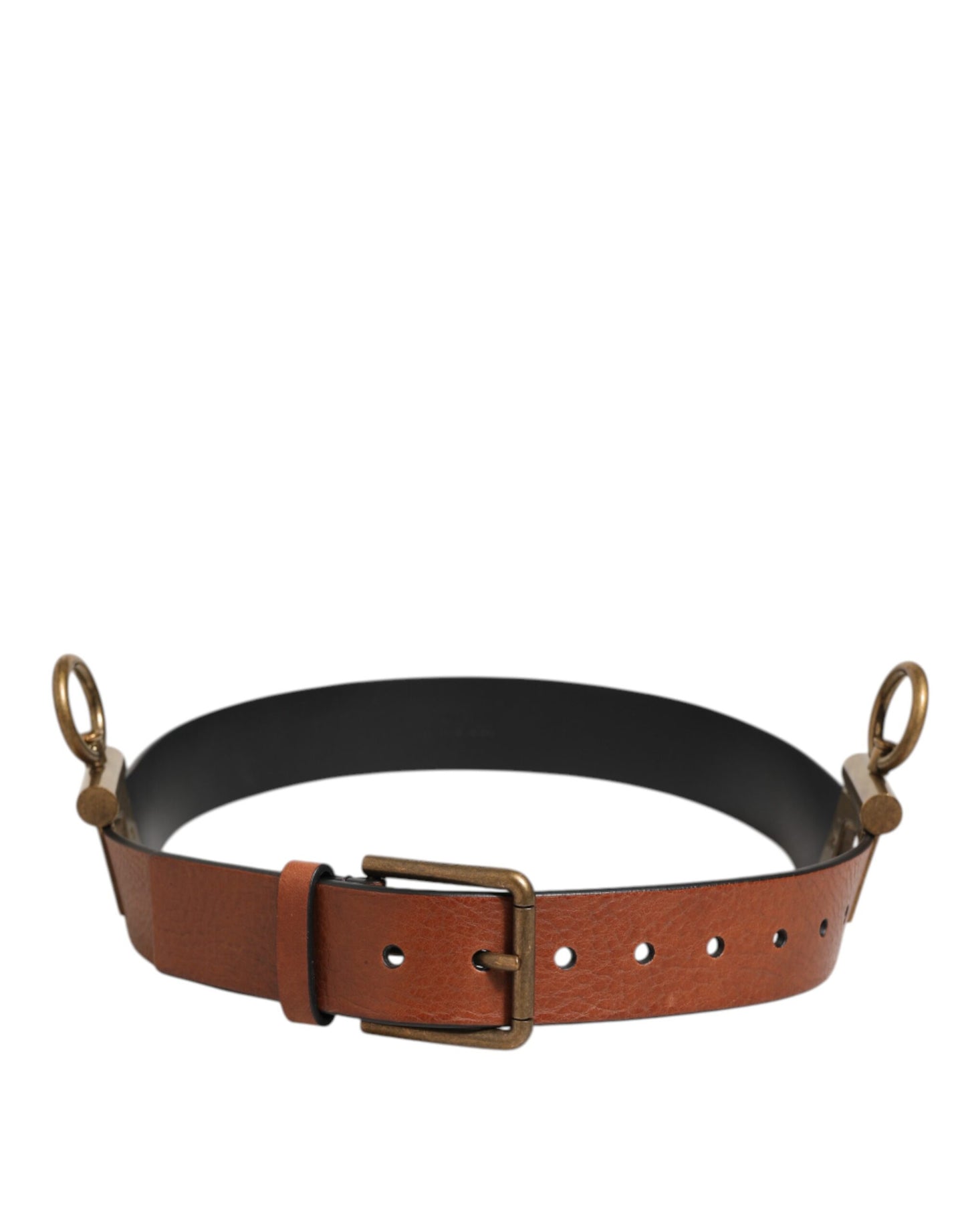 Dolce & Gabbana Brown Leather Side Rings Brass Buckle Belt Curated Luxury Accessories by Orvyn