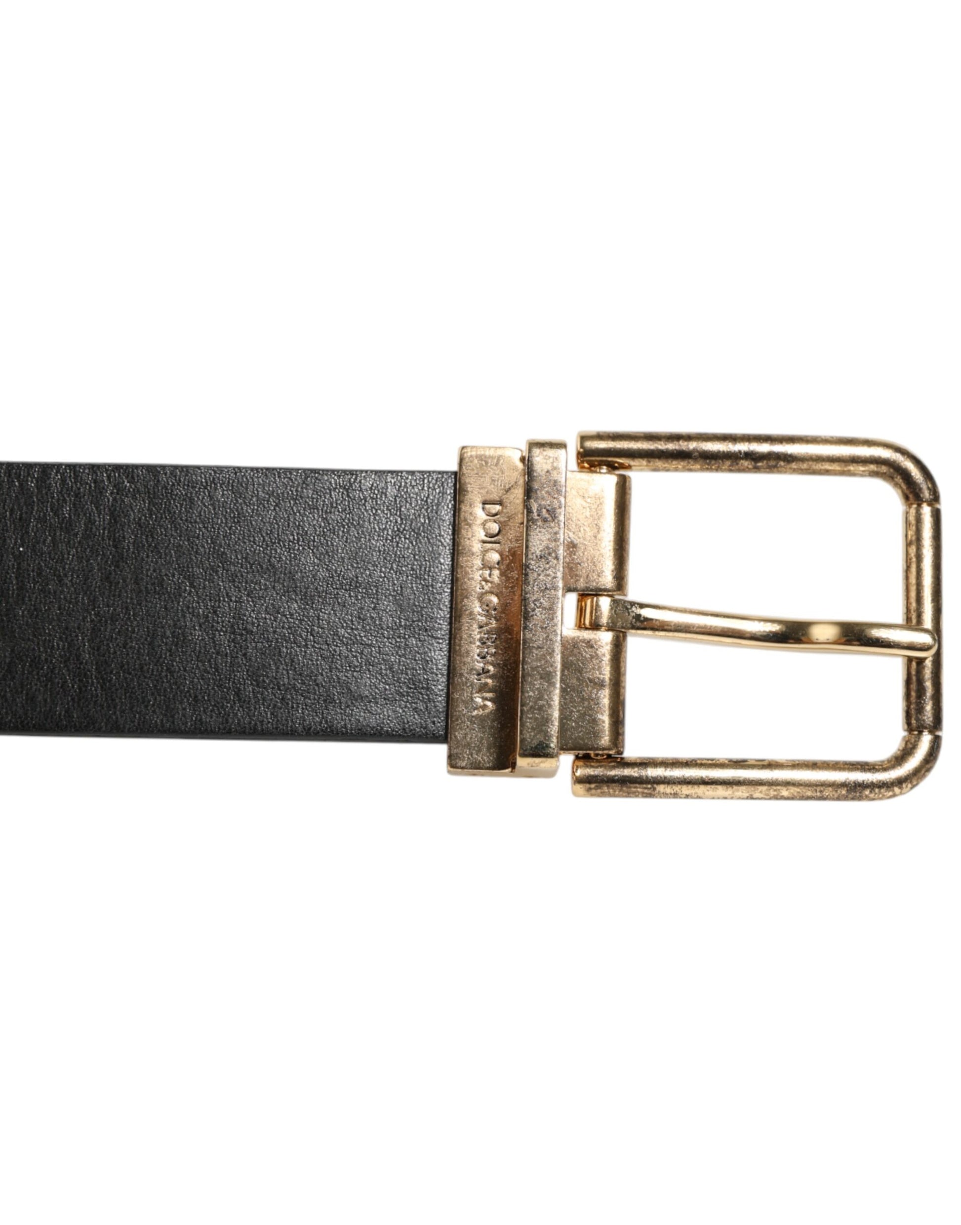 Dolce & Gabbana Black Leather Gold Silver Coin Buckle Belt Curated Luxury Accessories by Orvyn