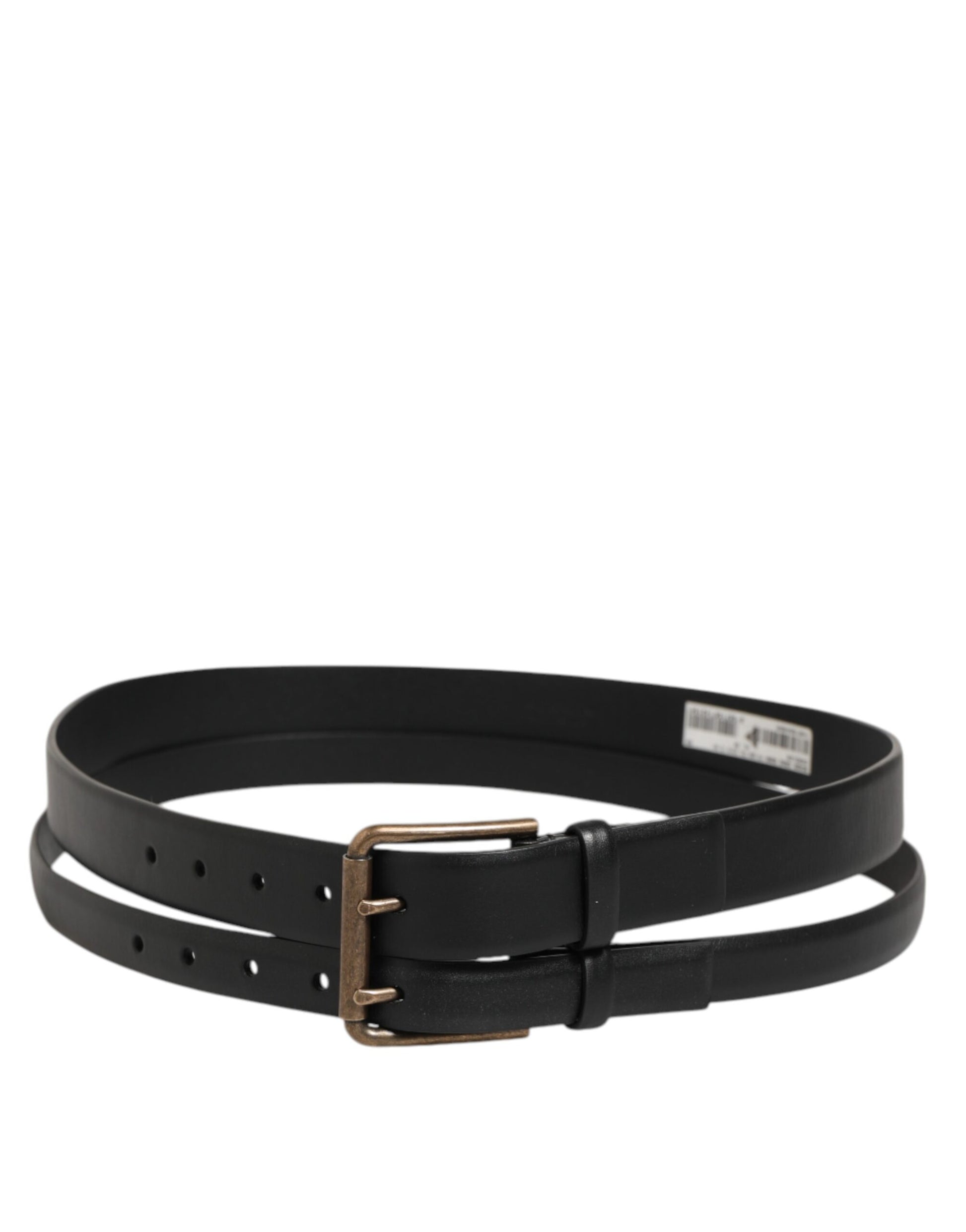 Dolce & Gabbana Black Double Strap Leather Brass Buckle Belt Curated Luxury Accessories by Orvyn