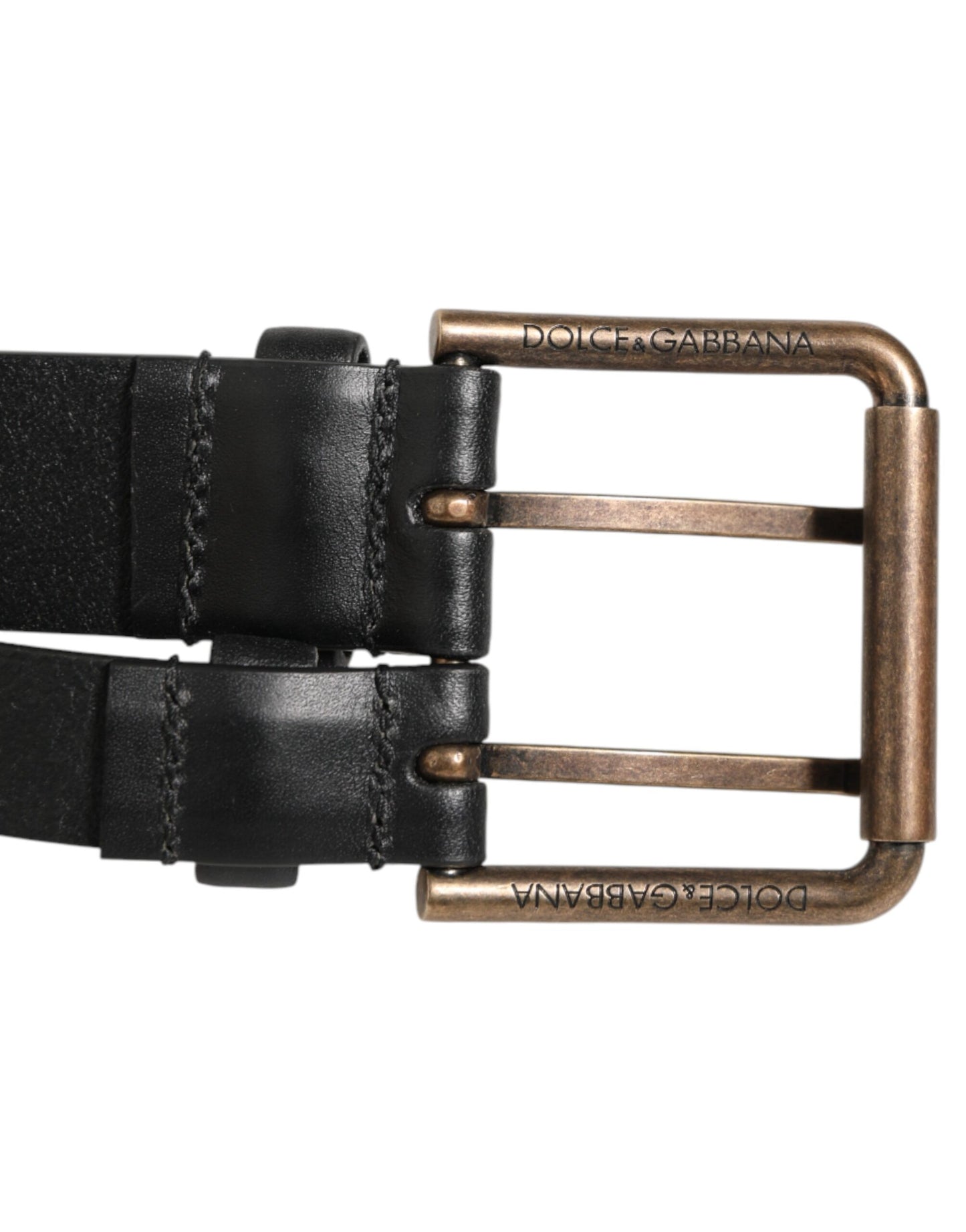 Dolce & Gabbana Black Double Strap Leather Brass Buckle Belt Curated Luxury Accessories by Orvyn