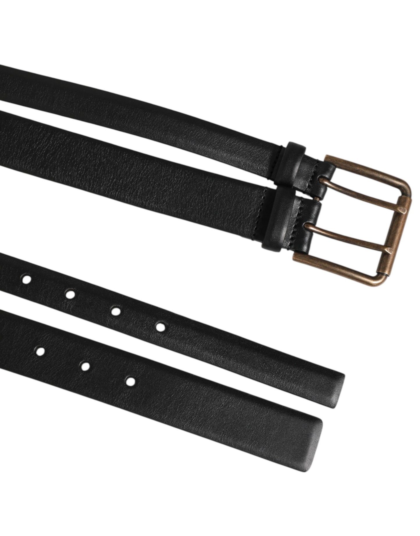 Dolce & Gabbana Black Double Strap Leather Brass Buckle Belt Curated Luxury Accessories by Orvyn