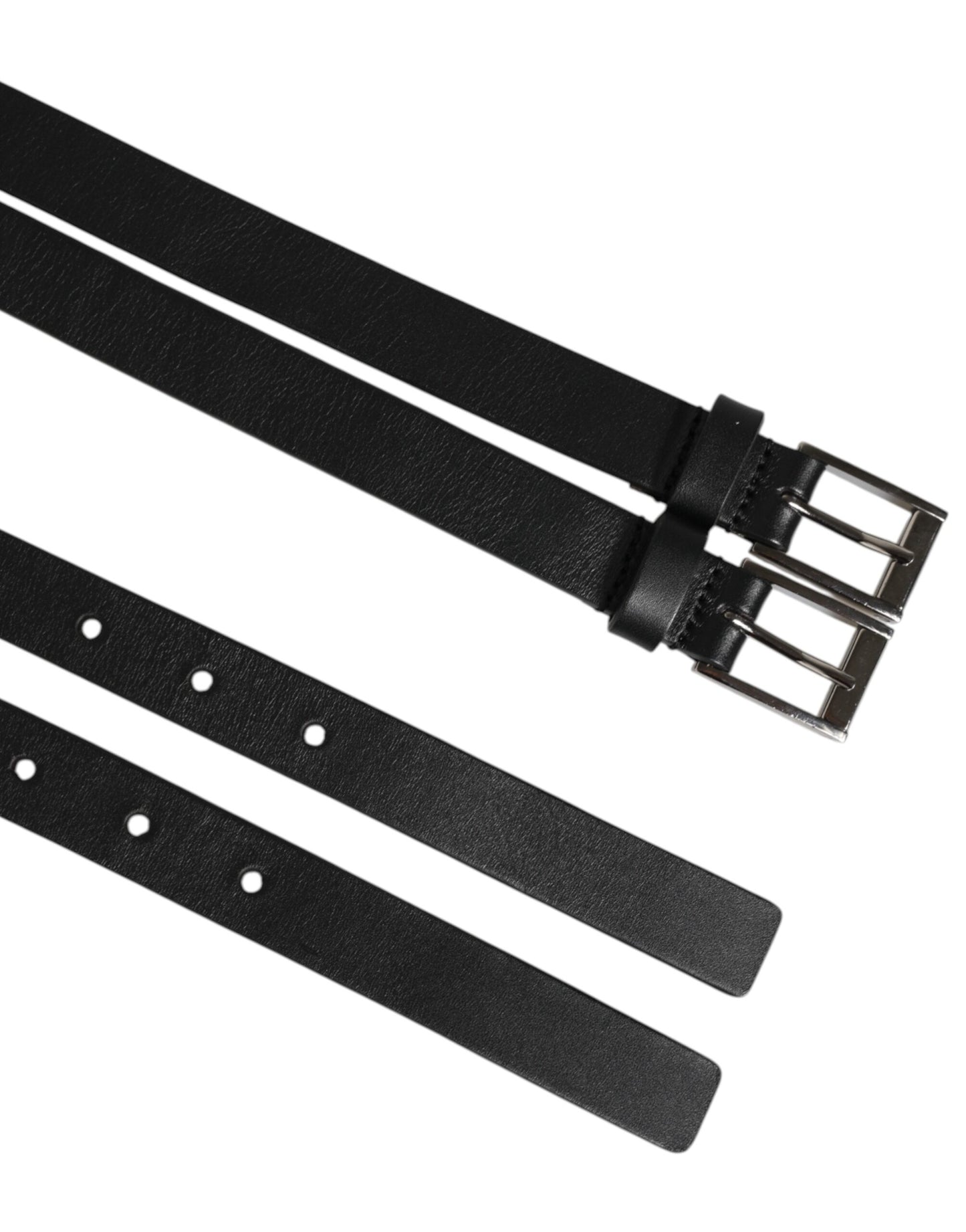Dolce & Gabbana Black Double Strap Leather Silver Buckle Belt Curated Luxury Accessories by Orvyn