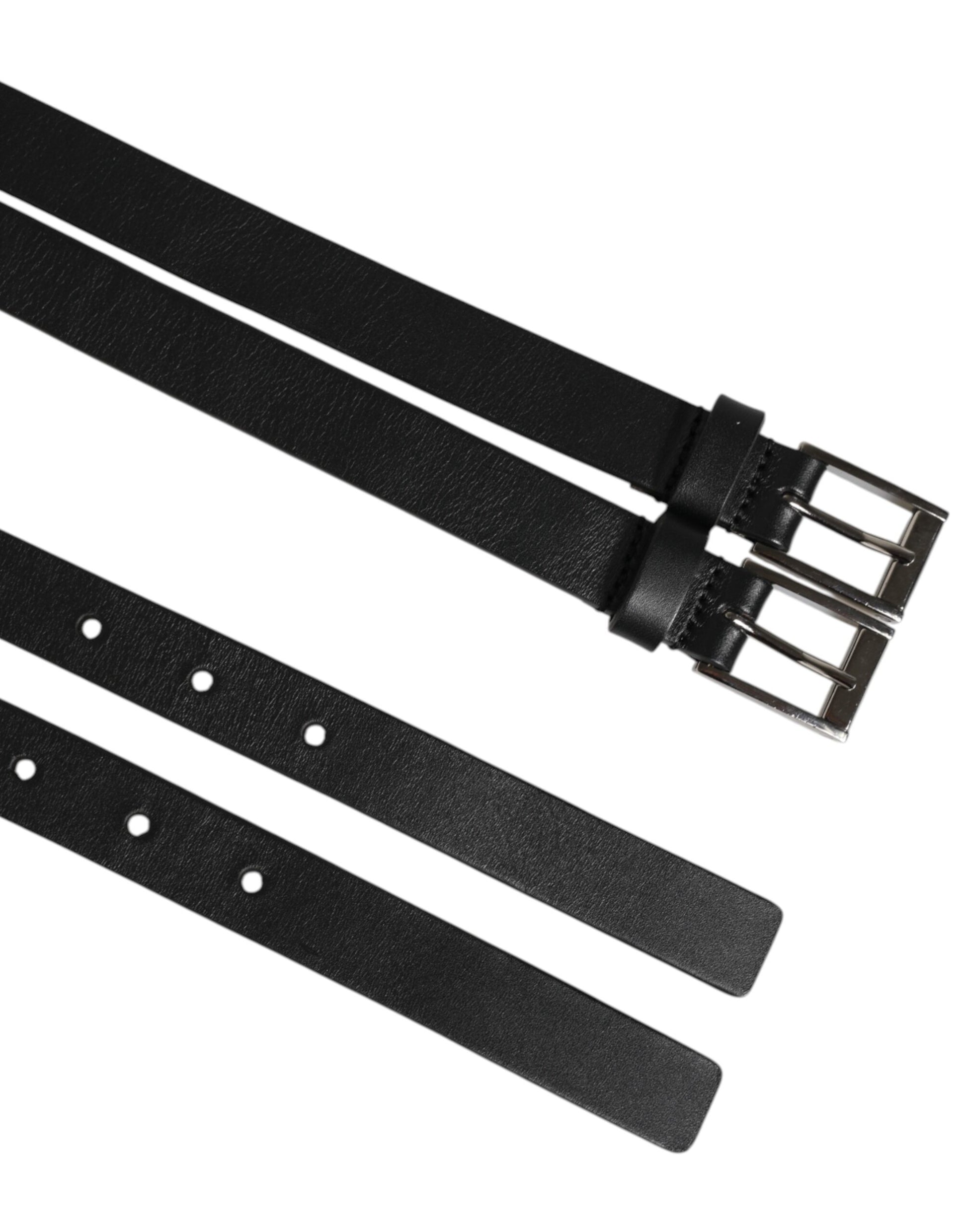 Dolce & Gabbana Black Double Strap Leather Silver Buckle Belt Curated Luxury Accessories by Orvyn