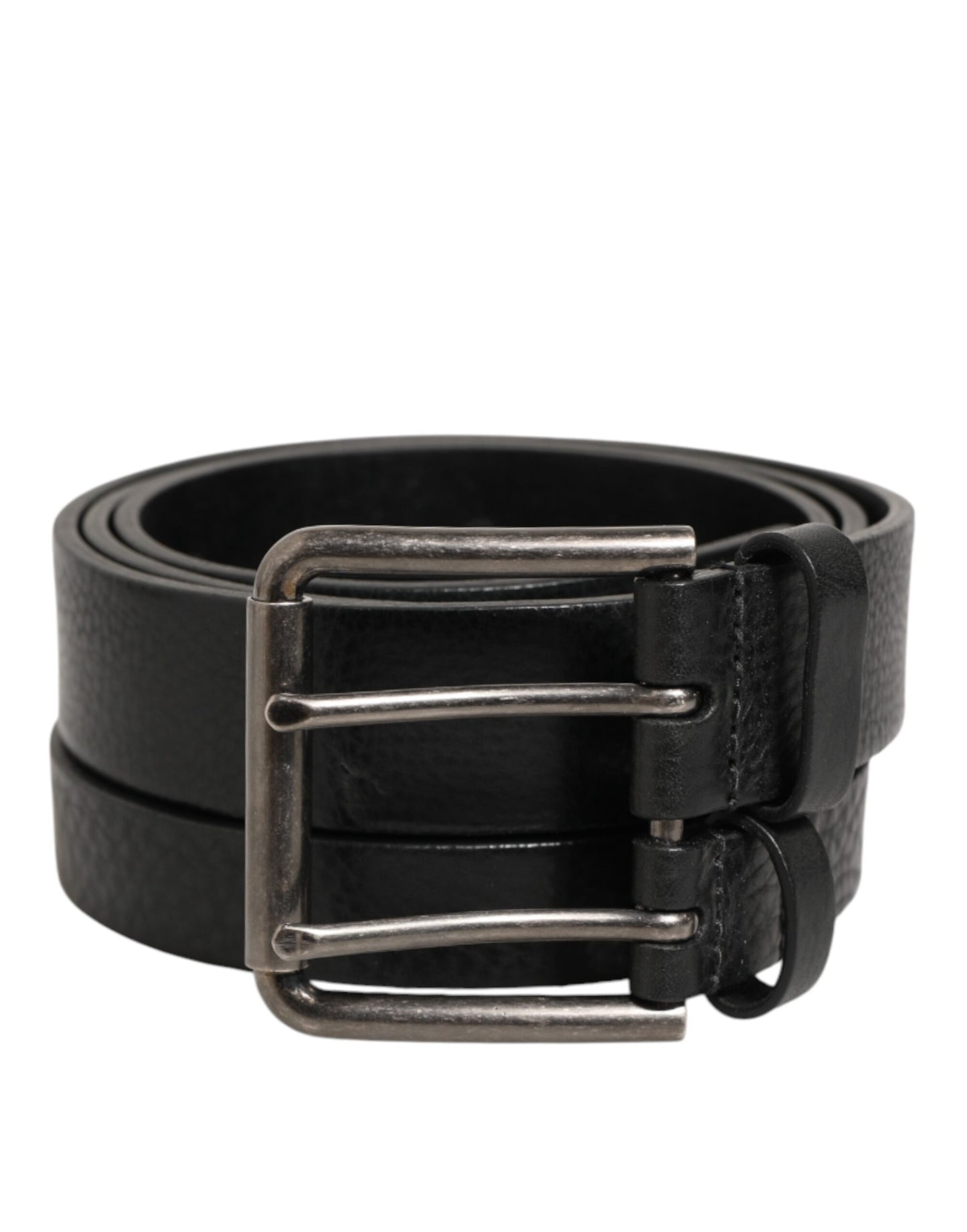 Dolce & Gabbana Black Double Strap Leather Silver Buckle Belt Curated Luxury Accessories by Orvyn