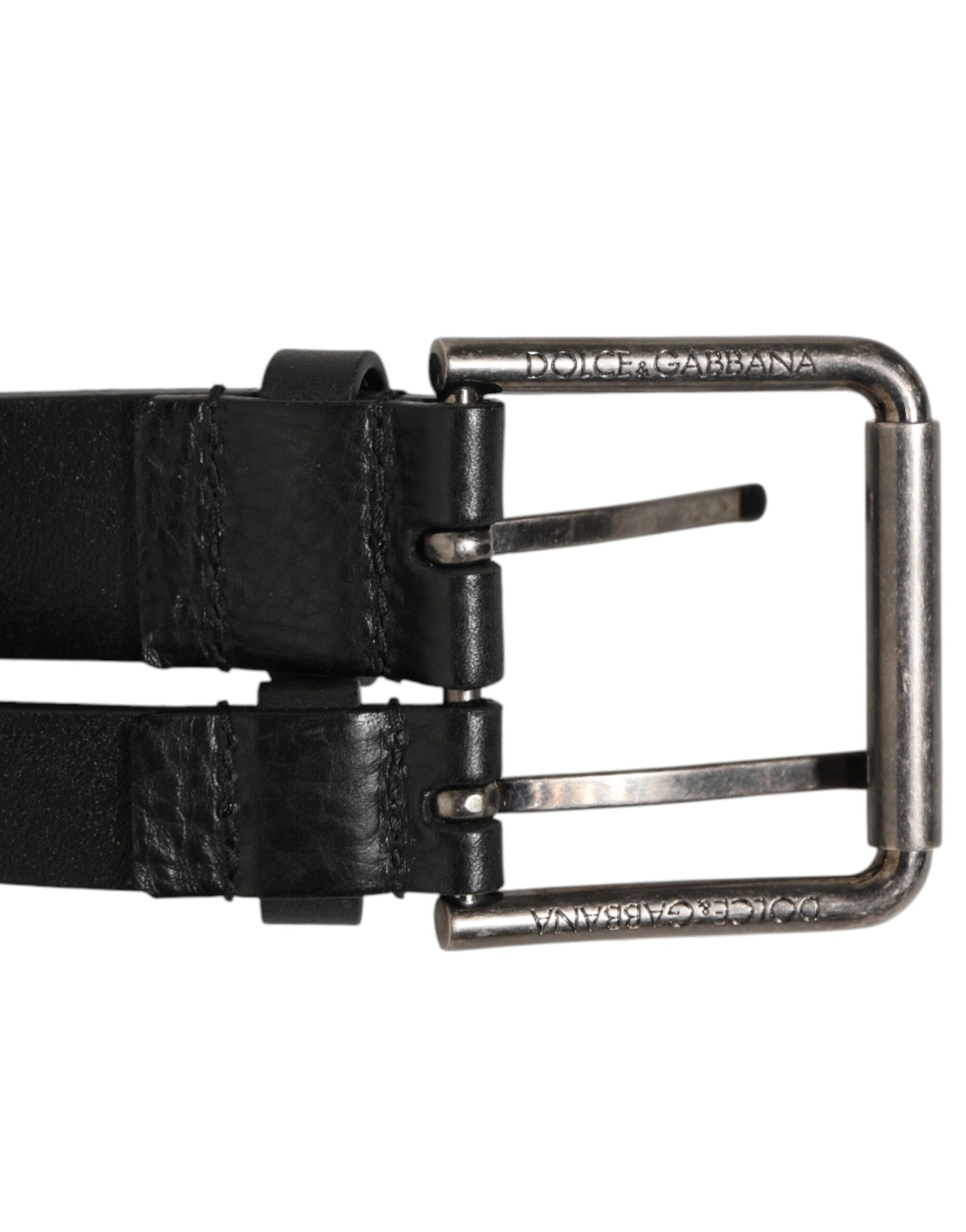Dolce & Gabbana Black Double Strap Leather Silver Buckle Belt Curated Luxury Accessories by Orvyn