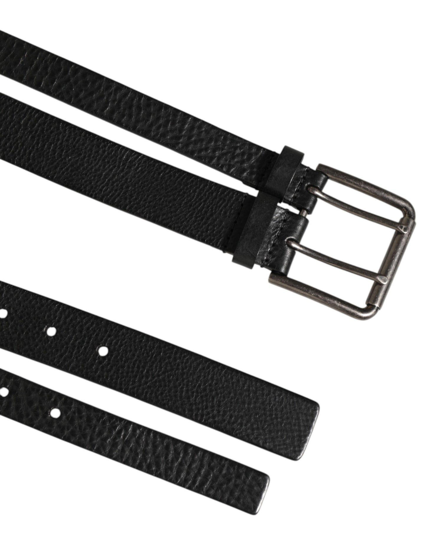 Dolce & Gabbana Black Double Strap Leather Silver Buckle Belt Curated Luxury Accessories by Orvyn