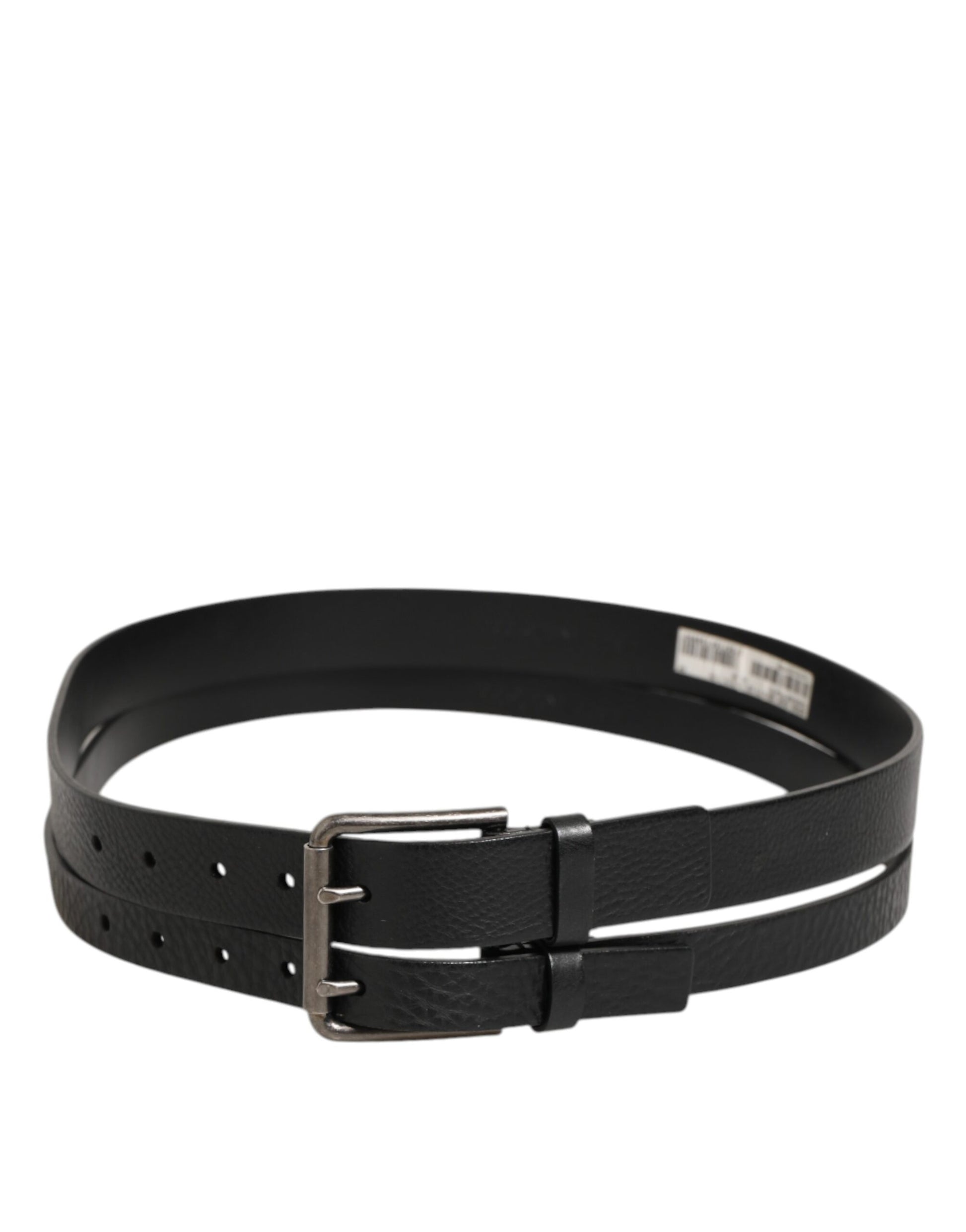 Dolce & Gabbana Black Double Strap Leather Silver Buckle Belt Curated Luxury Accessories by Orvyn