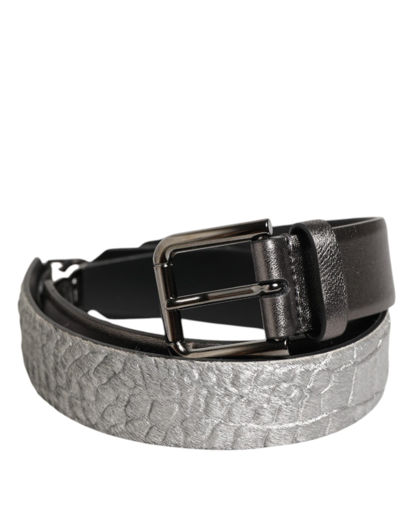 Dolce & Gabbana Black Silver Pebbled Texture Leather Buckle Men Belt Curated Luxury Accessories by Orvyn