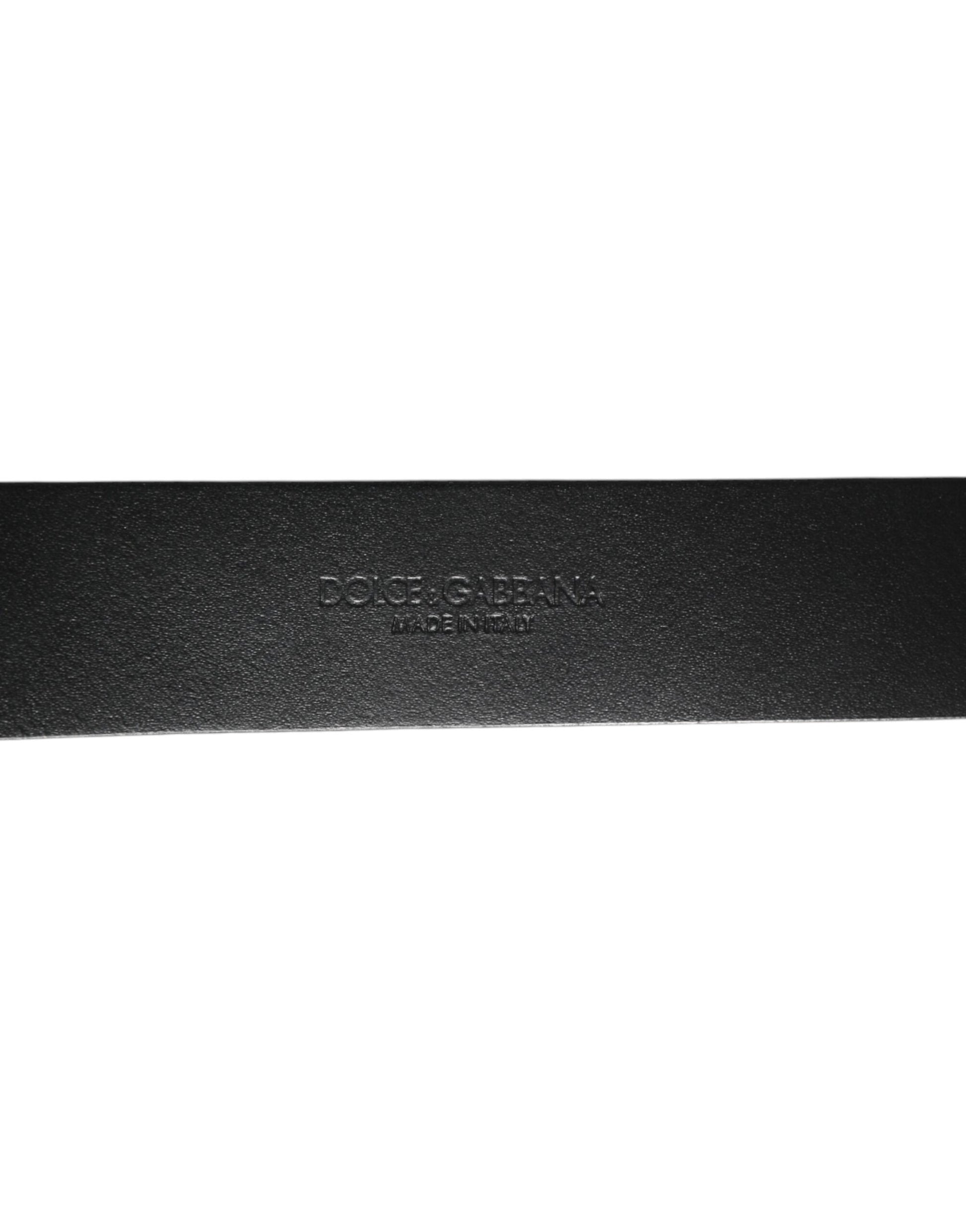 Dolce & Gabbana Black Silver Pebbled Texture Leather Buckle Men Belt Curated Luxury Accessories by Orvyn