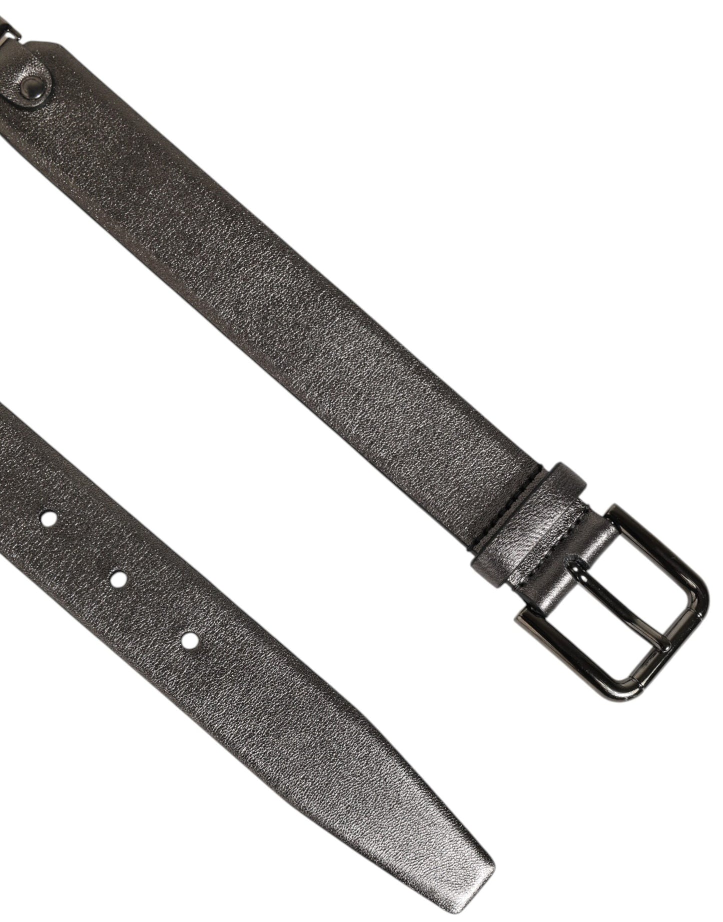 Dolce & Gabbana Black Silver Pebbled Texture Leather Buckle Men Belt Curated Luxury Accessories by Orvyn
