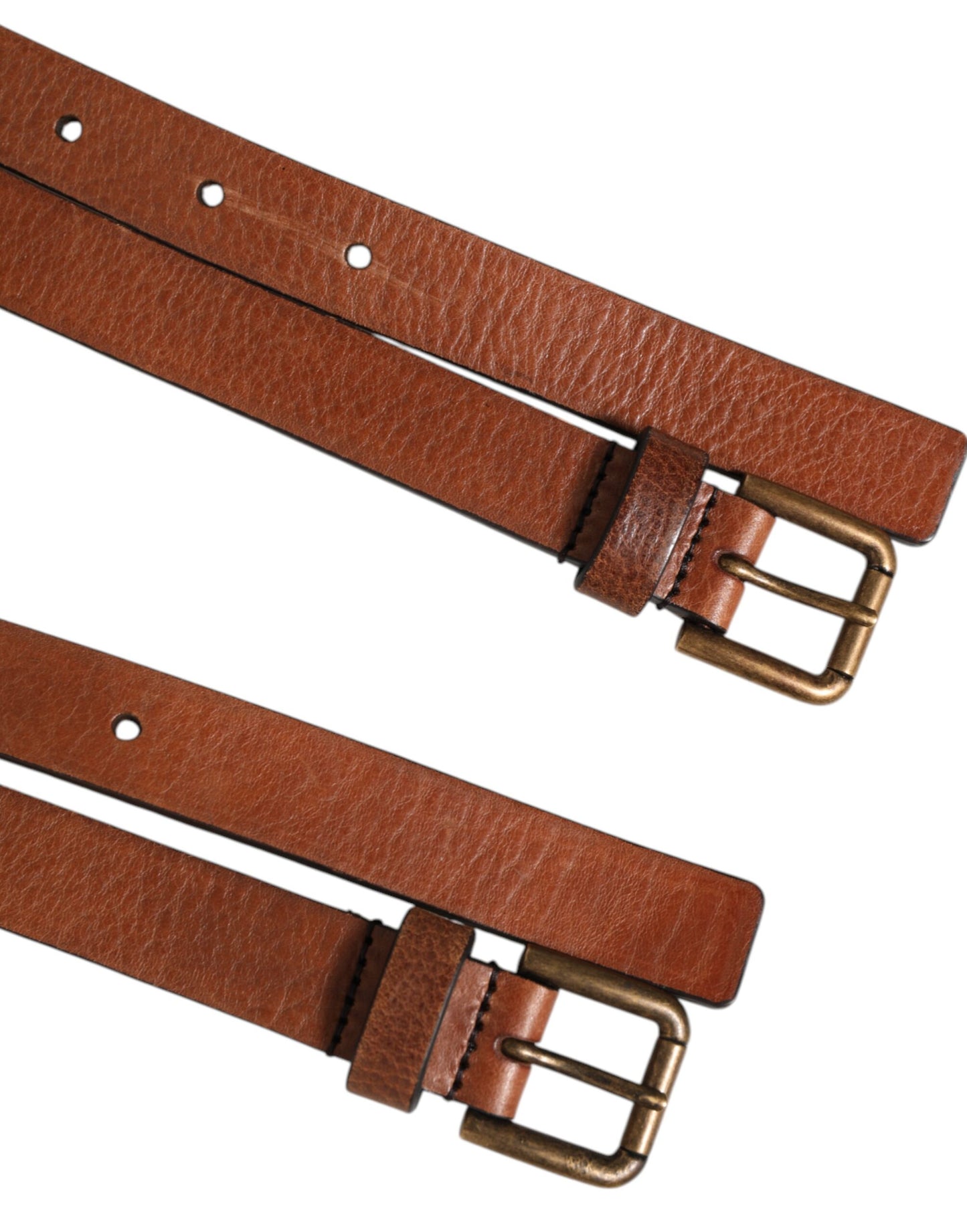 Dolce & Gabbana Brown Double Strap Leather Gold Buckle Belt Curated Luxury Accessories by Orvyn