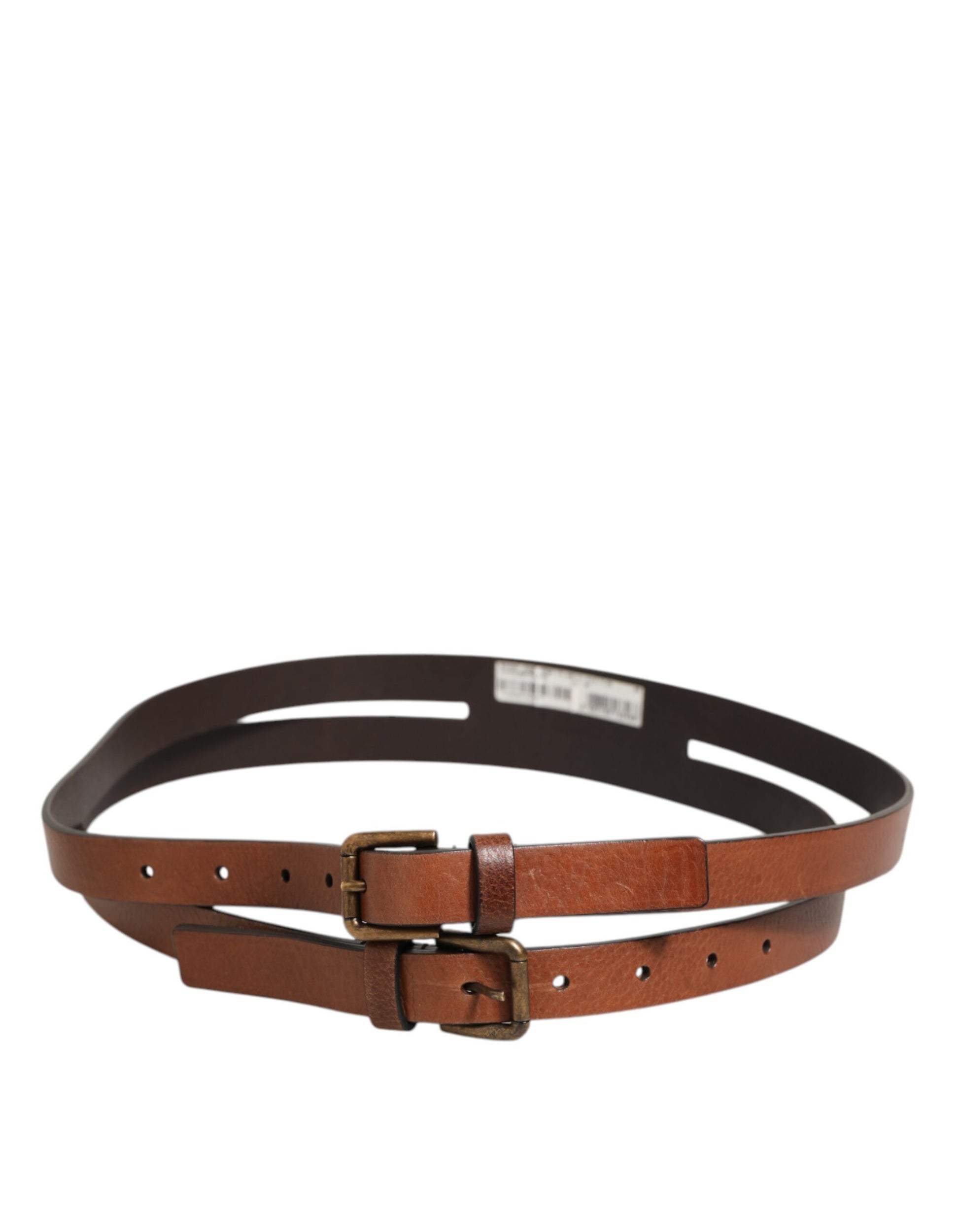 Dolce & Gabbana Brown Double Strap Leather Gold Buckle Belt Curated Luxury Accessories by Orvyn