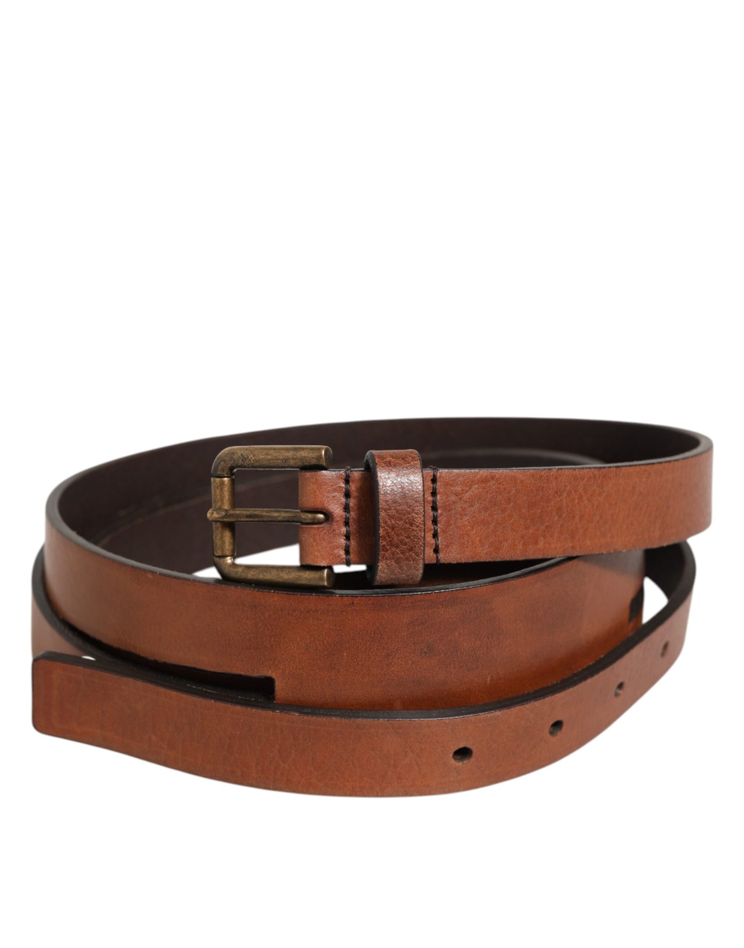 Dolce & Gabbana Brown Double Strap Leather Gold Buckle Belt Curated Luxury Accessories by Orvyn