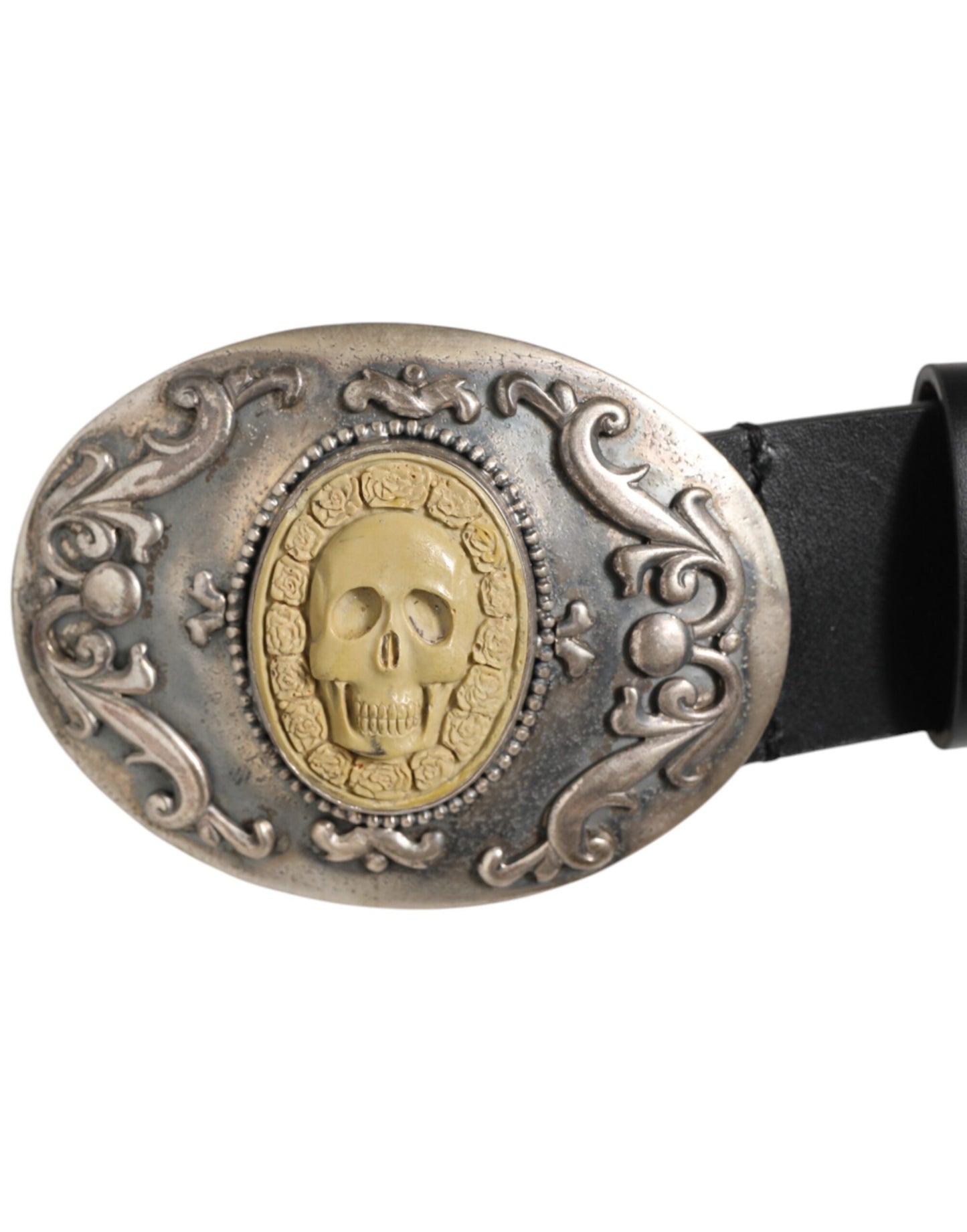 Dolce & Gabbana Black Leather Ornate Metal Buckle Men Belt Curated Luxury Accessories by Orvyn
