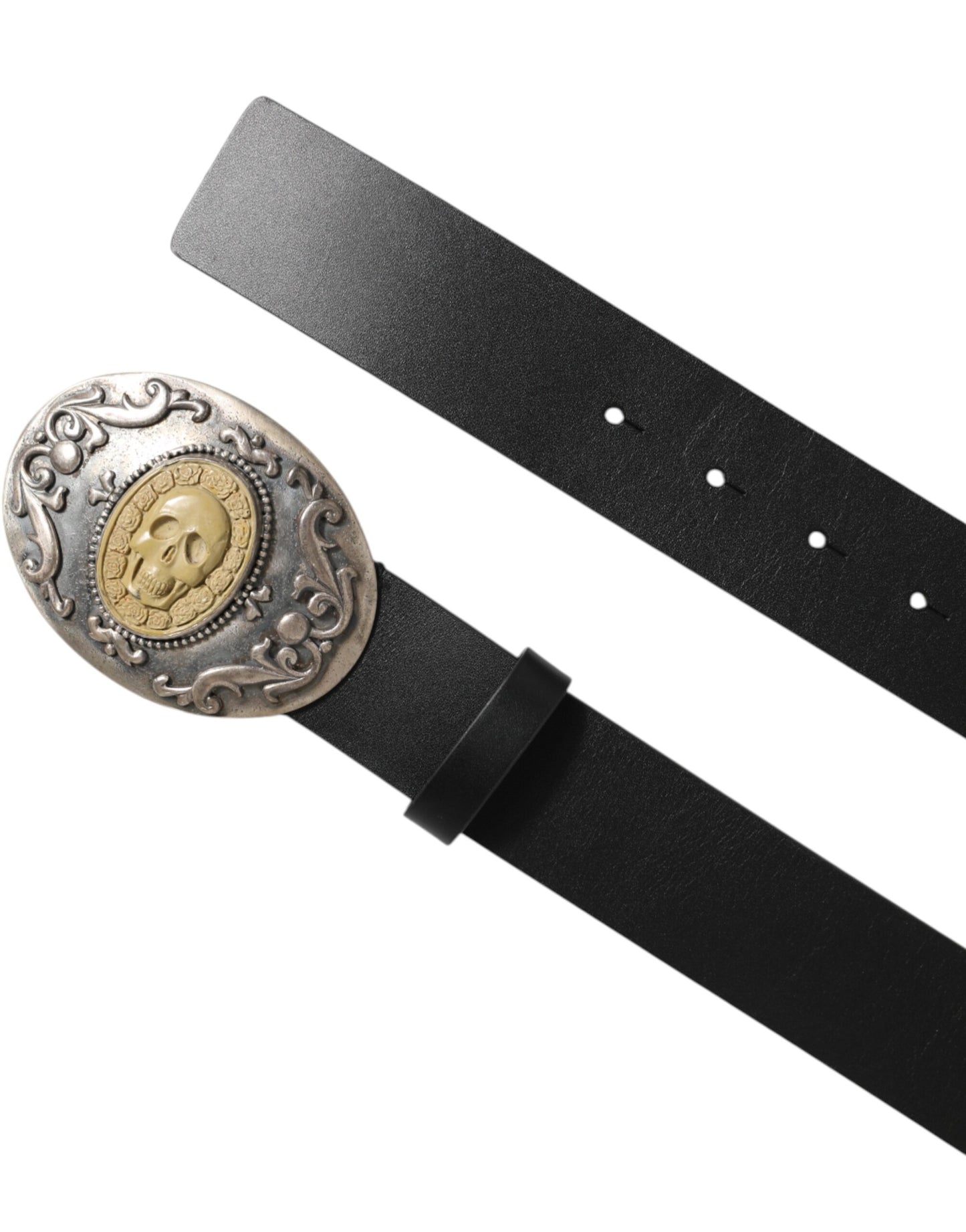 Dolce & Gabbana Black Leather Ornate Metal Buckle Men Belt Curated Luxury Accessories by Orvyn