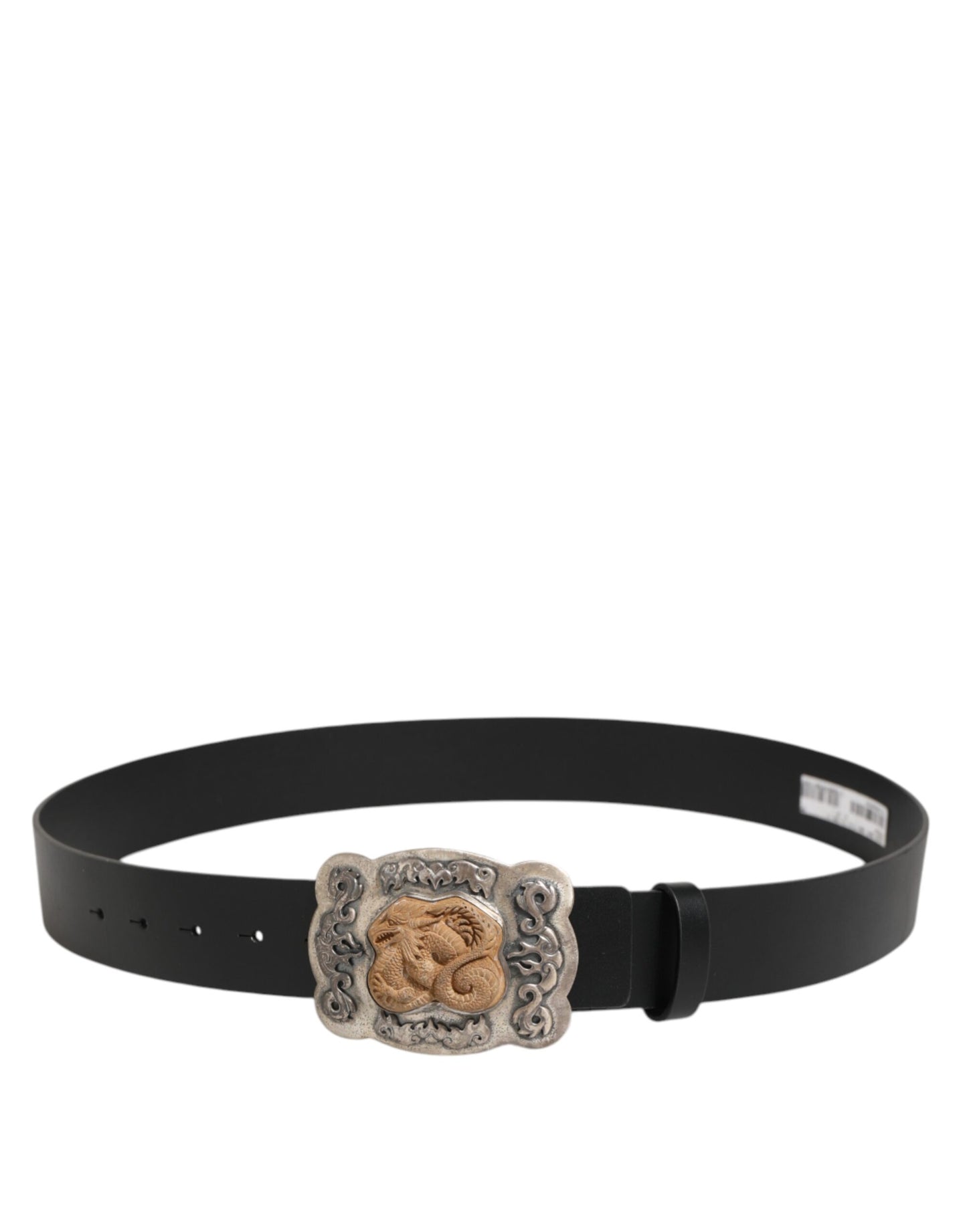 Dolce & Gabbana Black Leather Gothic Dragon Metal Buckle Belt Curated Luxury Accessories by Orvyn