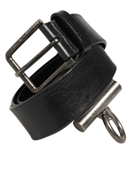 Dolce & Gabbana Black Leather Side Rings Brass Buckle Belt Curated Luxury Accessories by Orvyn