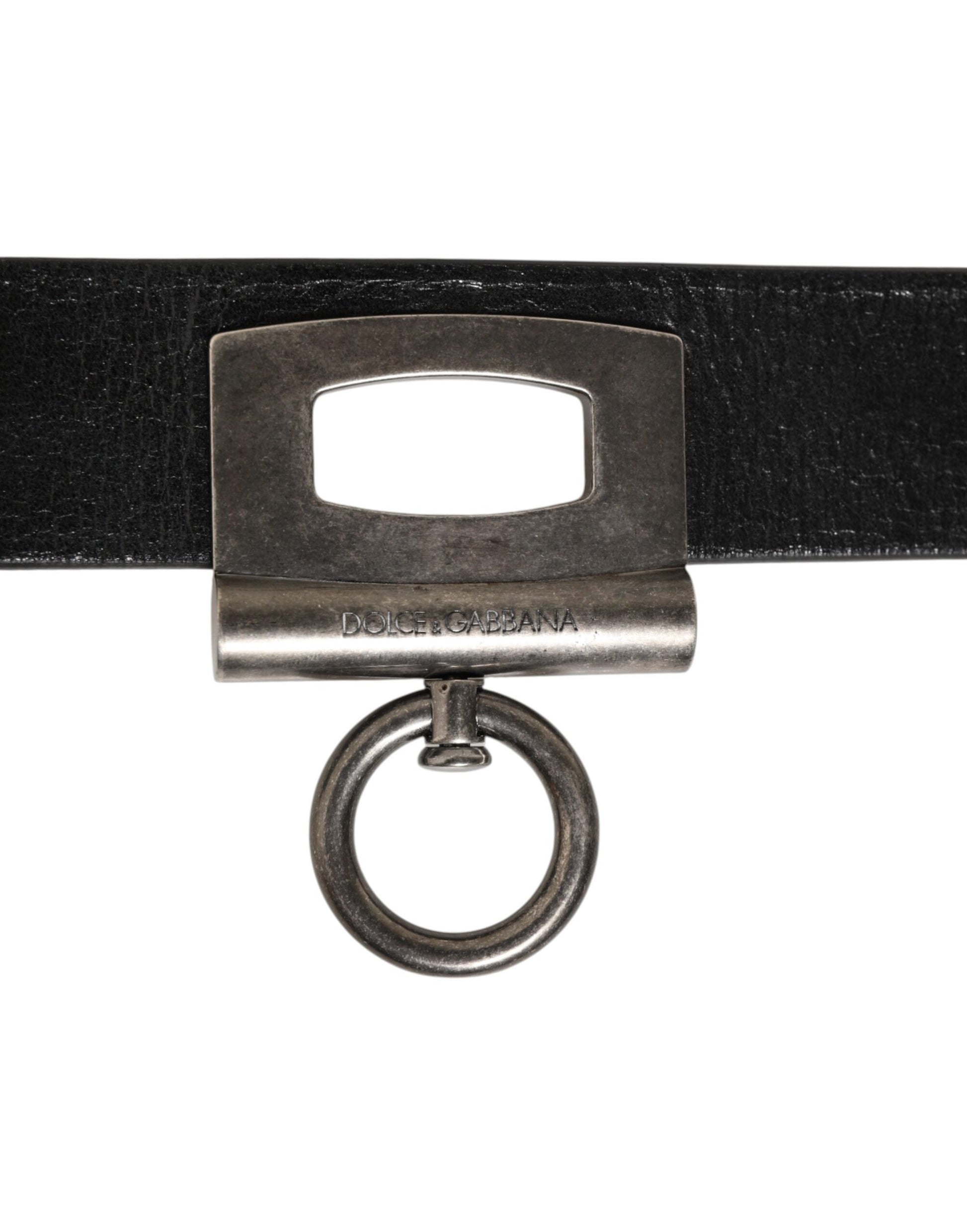 Dolce & Gabbana Black Leather Side Rings Brass Buckle Belt Curated Luxury Accessories by Orvyn