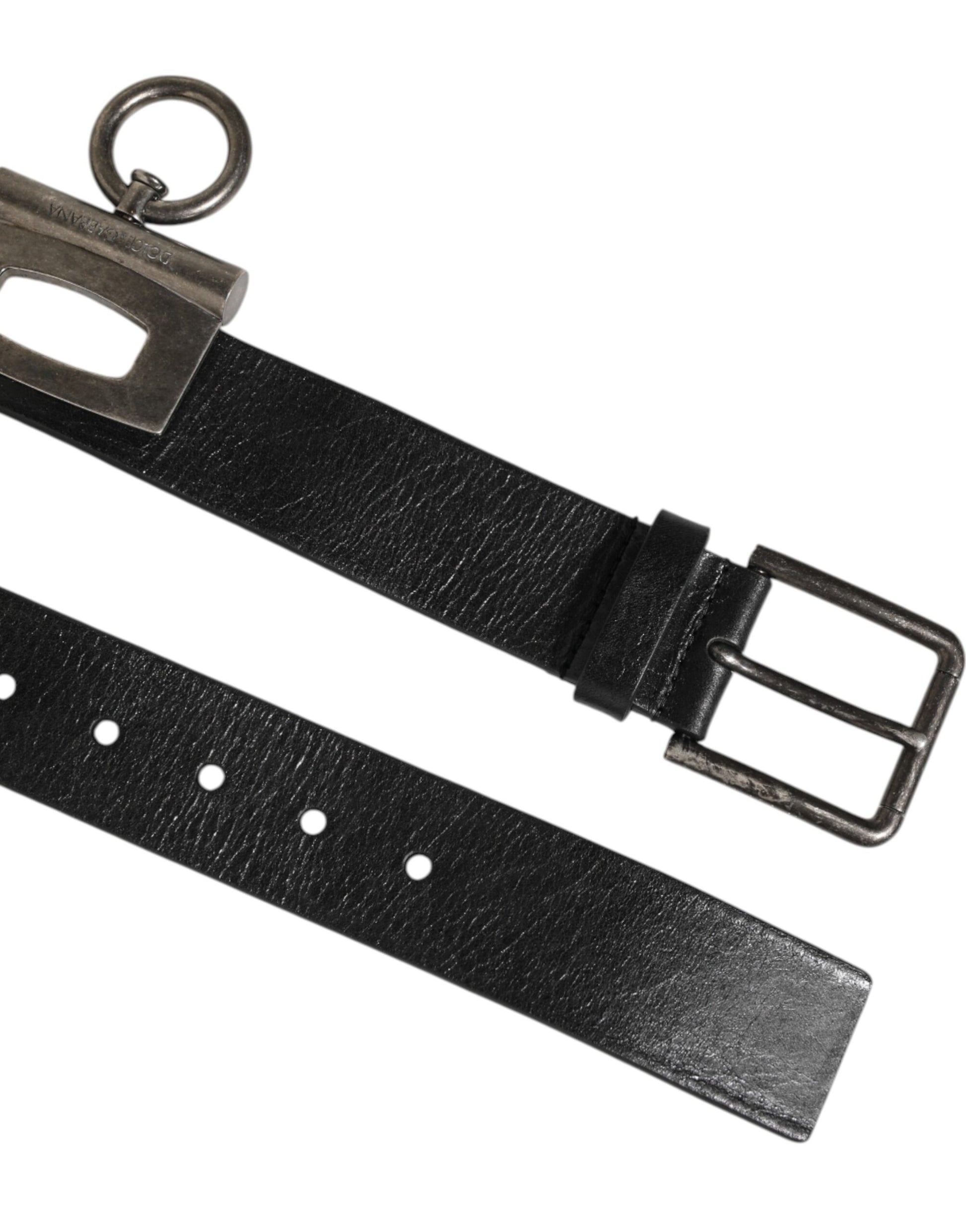 Dolce & Gabbana Black Leather Side Rings Brass Buckle Belt Curated Luxury Accessories by Orvyn