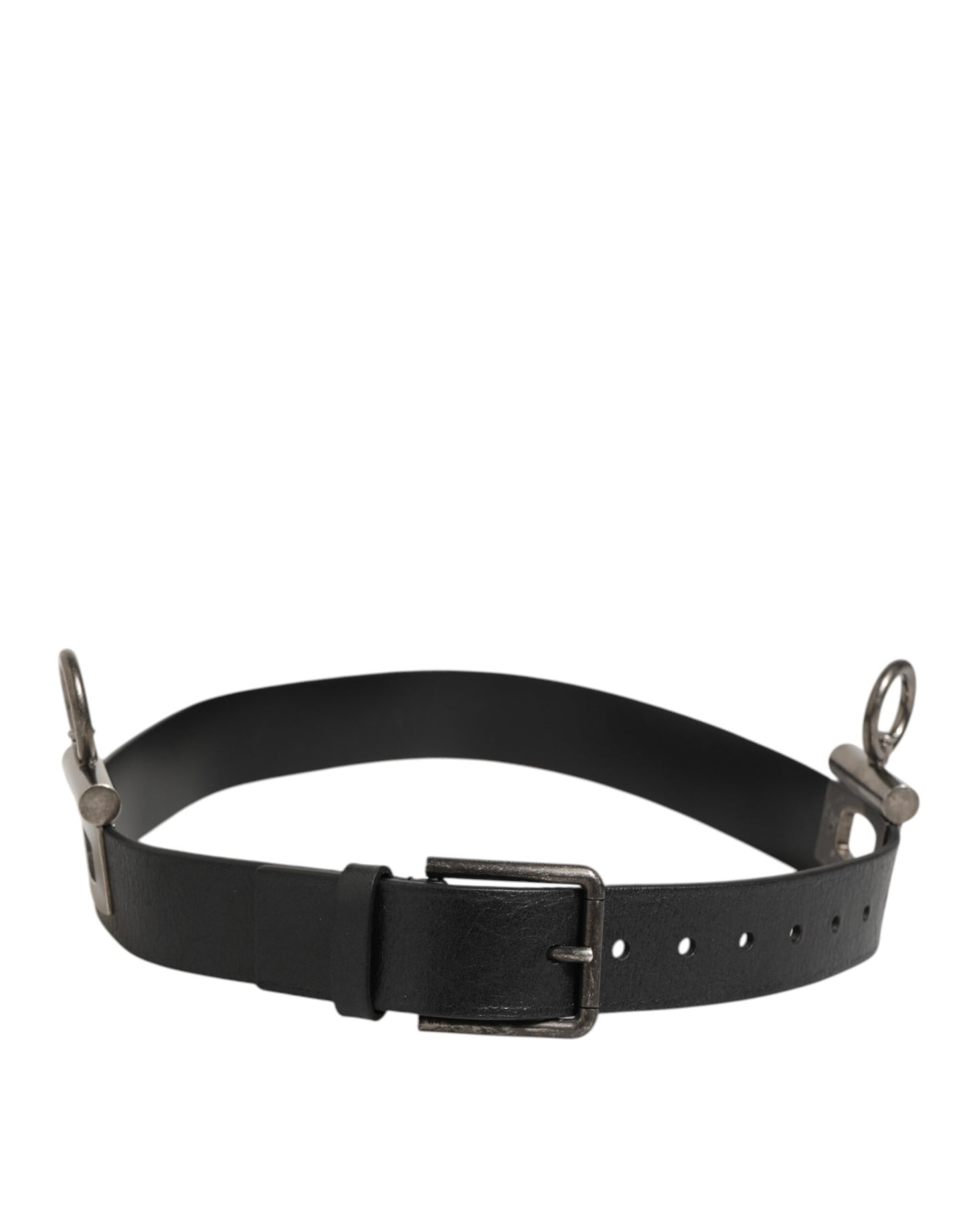 Dolce & Gabbana Black Leather Side Rings Brass Buckle Belt Curated Luxury Accessories by Orvyn