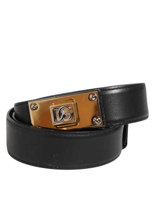 Dolce & Gabbana Black Leather Classic Metal Logo Buckle Belt Curated Luxury Accessories by Orvyn