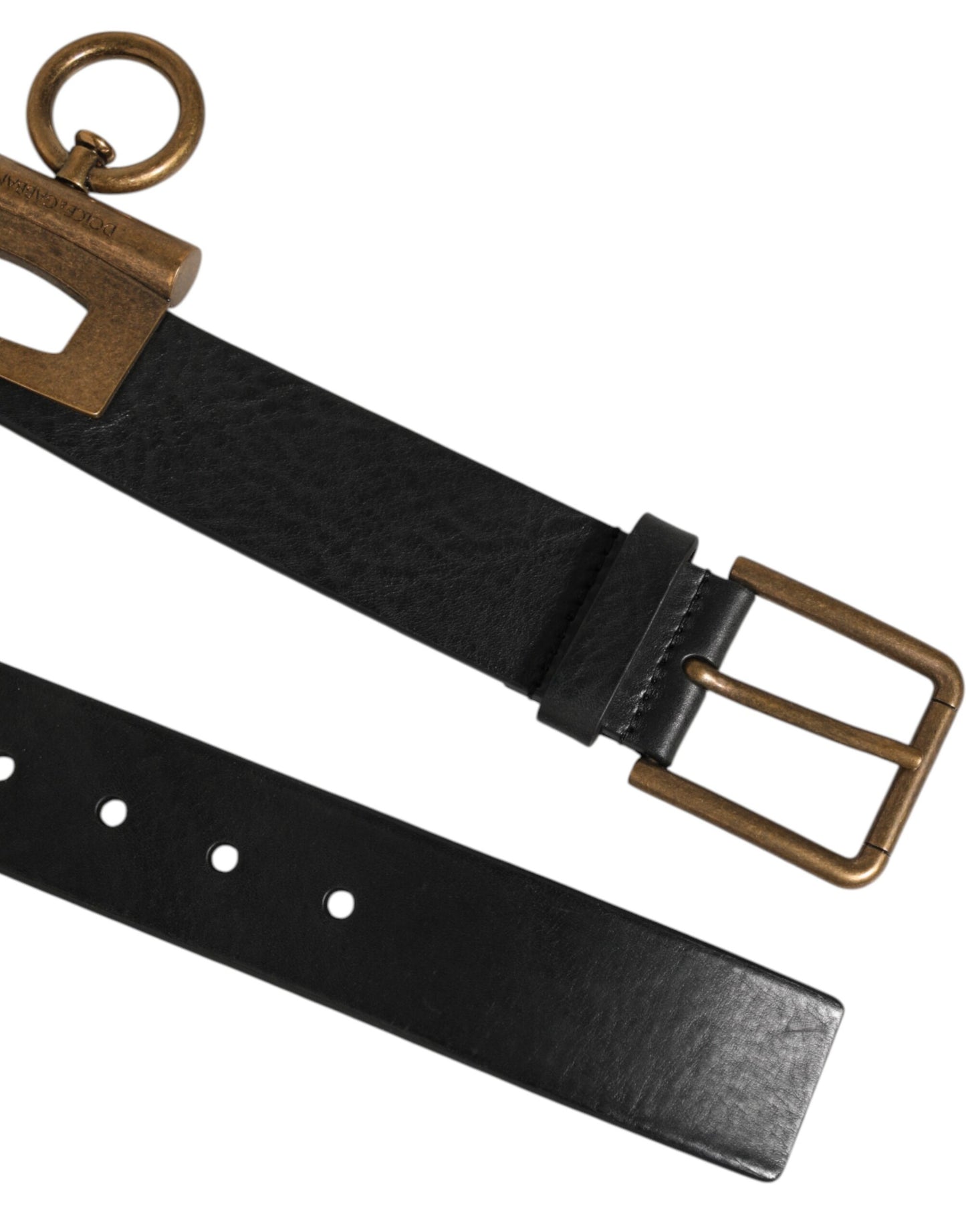 Dolce & Gabbana Black Leather Side Rings Brass Buckle Belt Curated Luxury Accessories by Orvyn