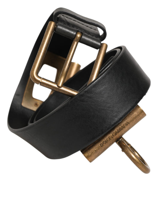 Dolce & Gabbana Black Leather Side Rings Brass Buckle Belt Curated Luxury Accessories by Orvyn