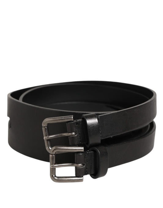 Dolce & Gabbana Black Double Strap Leather Silver Buckle Belt Curated Luxury Accessories by Orvyn