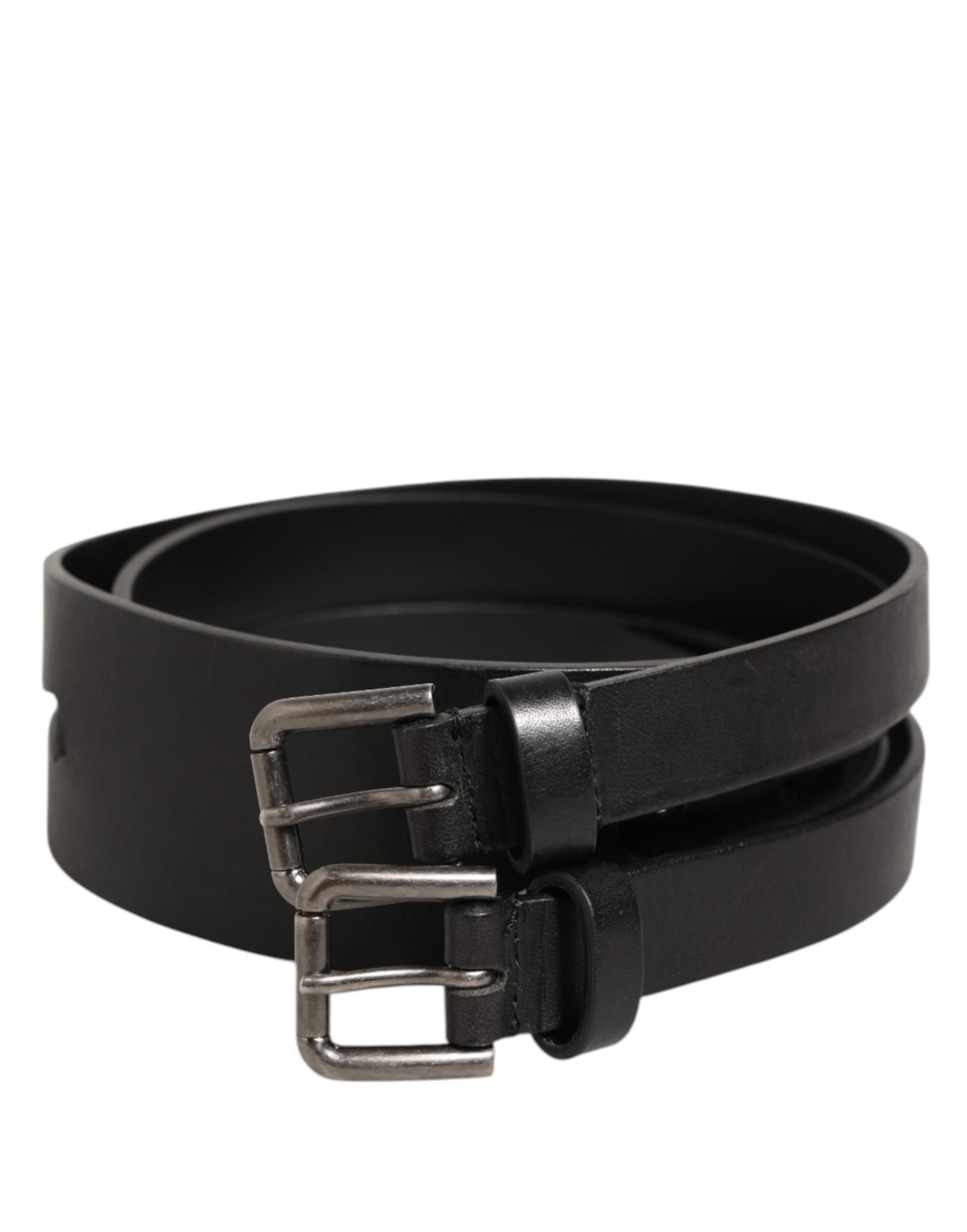 Dolce & Gabbana Black Double Strap Leather Silver Buckle Belt Curated Luxury Accessories by Orvyn