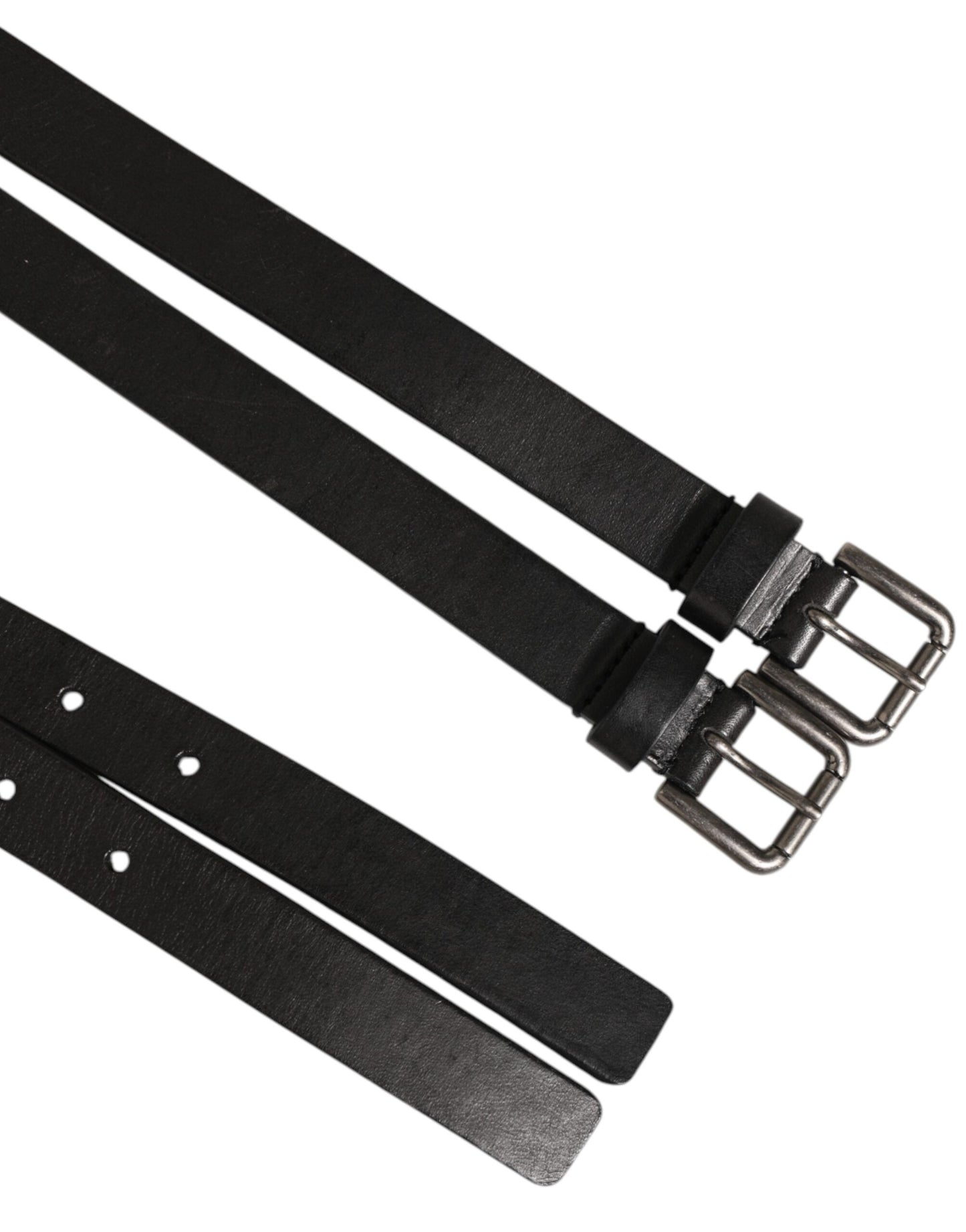 Dolce & Gabbana Black Double Strap Leather Silver Buckle Belt Curated Luxury Accessories by Orvyn