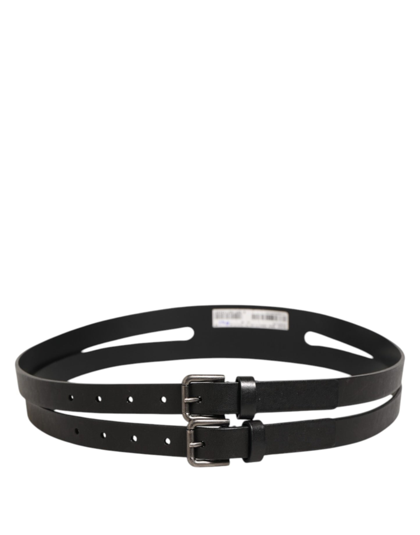 Dolce & Gabbana Black Double Strap Leather Silver Buckle Belt Curated Luxury Accessories by Orvyn