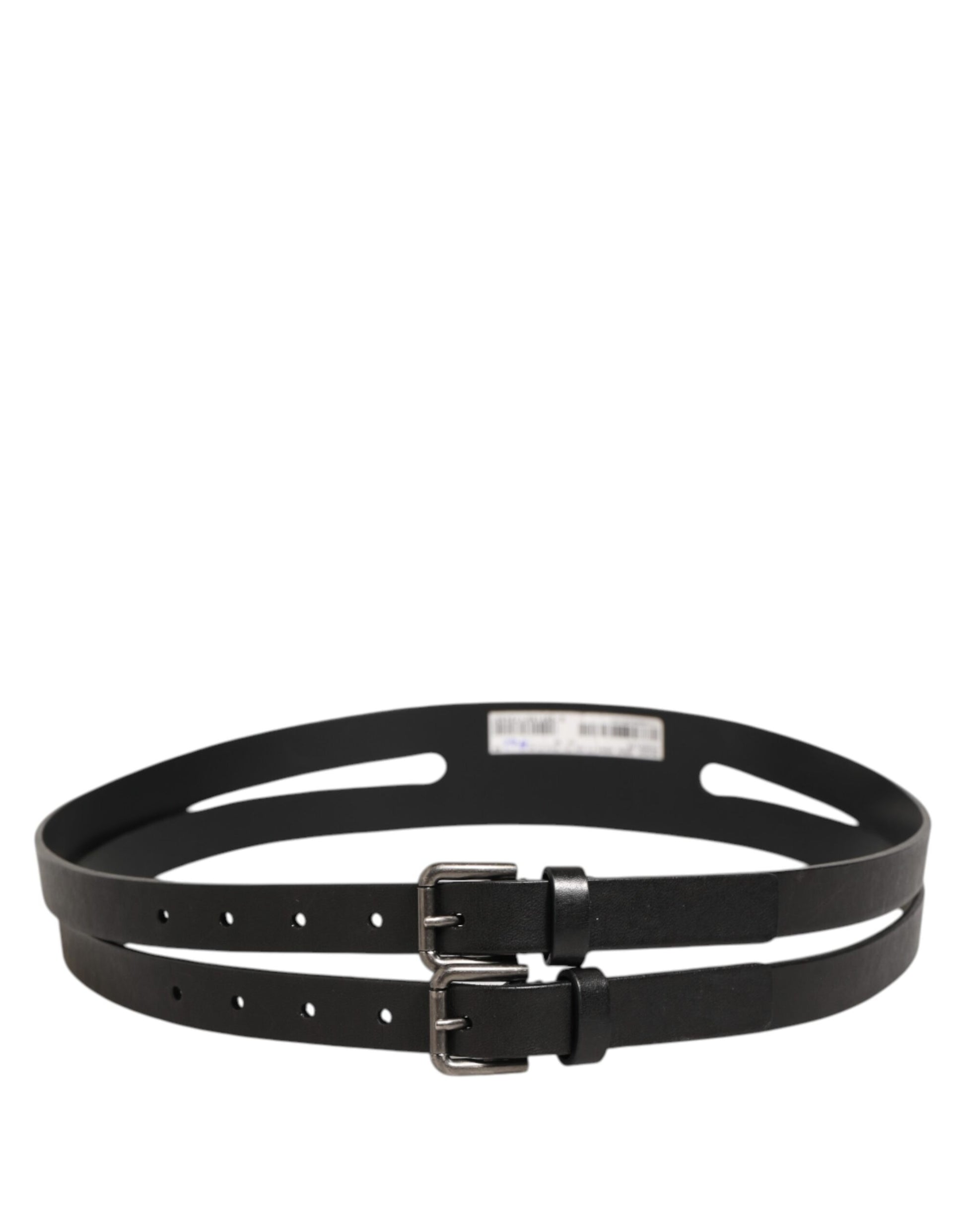 Dolce & Gabbana Black Double Strap Leather Silver Buckle Belt Curated Luxury Accessories by Orvyn