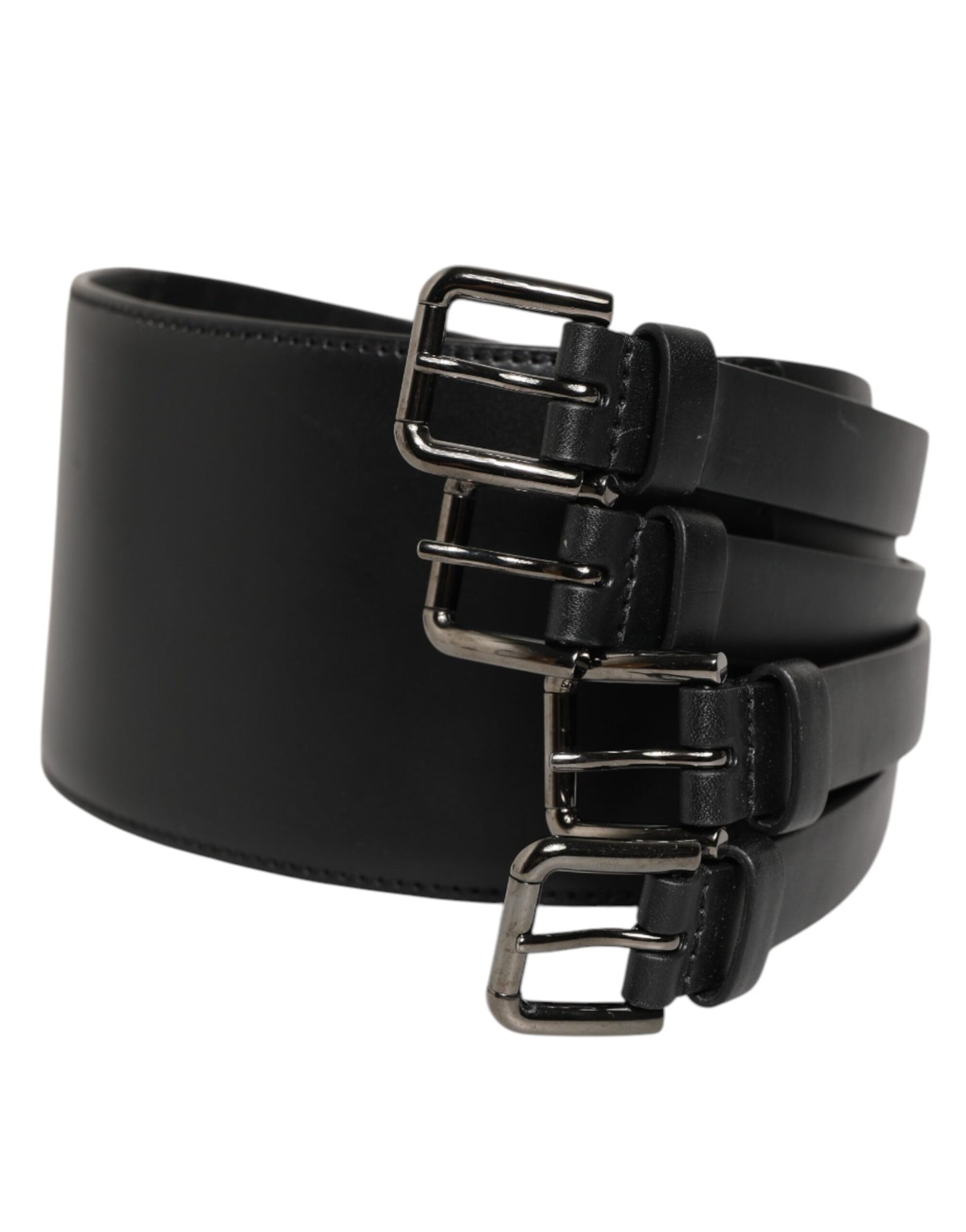Dolce & Gabbana Black Leather 4-Strap Metal Multi-Buckle Belt Curated Luxury Accessories by Orvyn