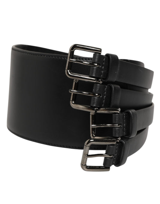 Dolce & Gabbana Black Leather 4-Strap Metal Multi-Buckle Belt Curated Luxury Accessories by Orvyn
