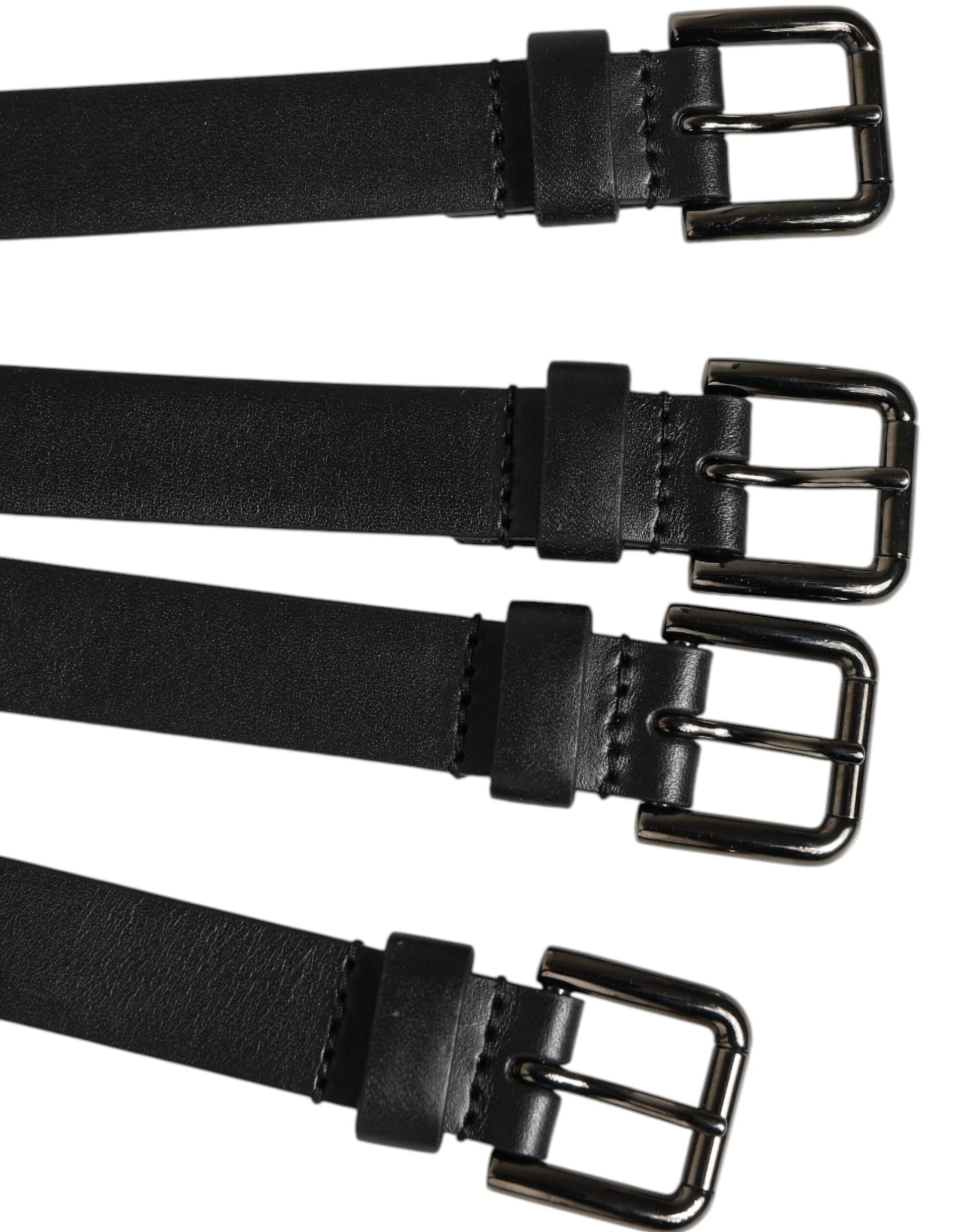 Dolce & Gabbana Black Leather 4-Strap Metal Multi-Buckle Belt Curated Luxury Accessories by Orvyn
