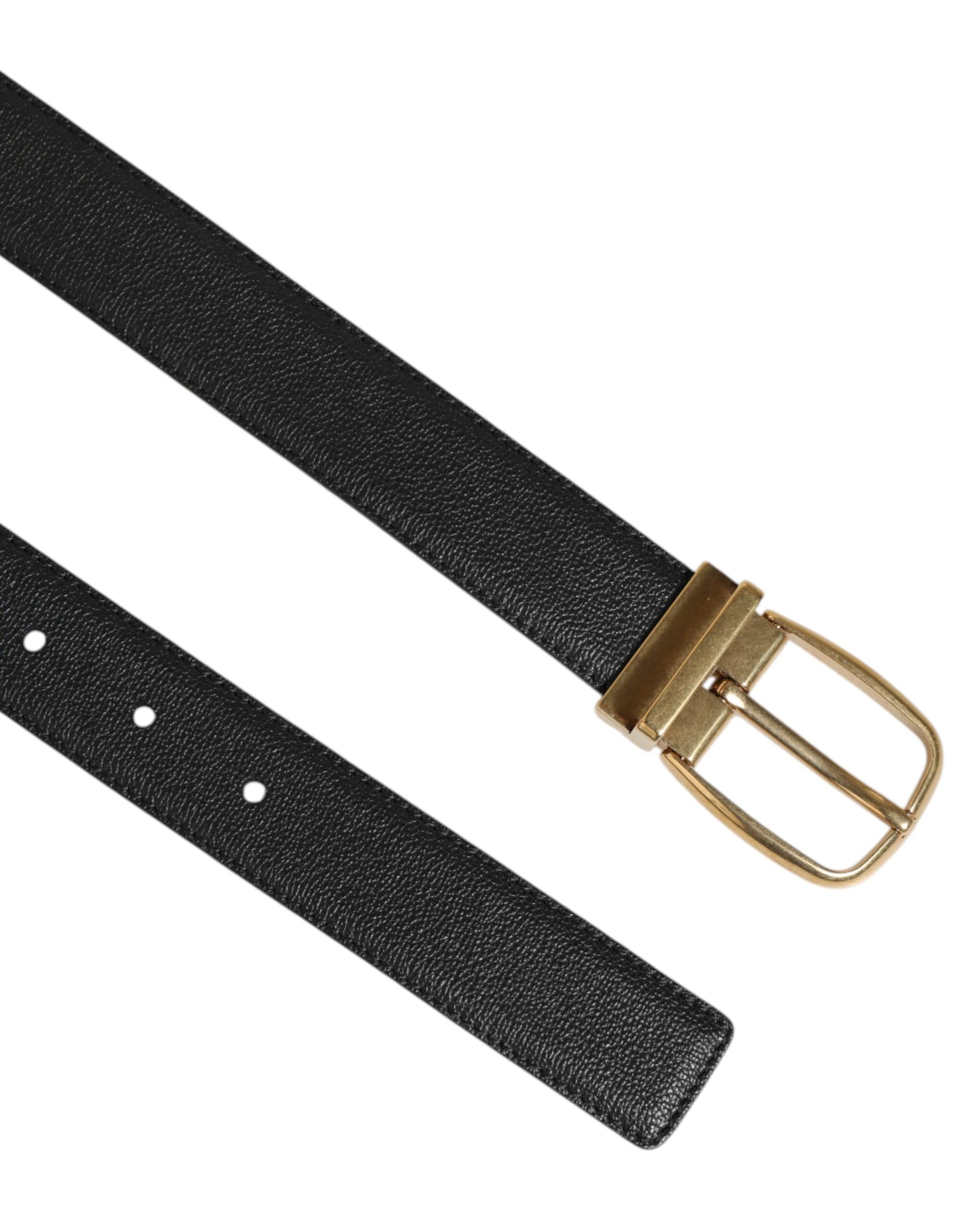 Dolce & Gabbana Black Leather Classic Metal Logo Buckle Belt Curated Luxury Accessories by Orvyn
