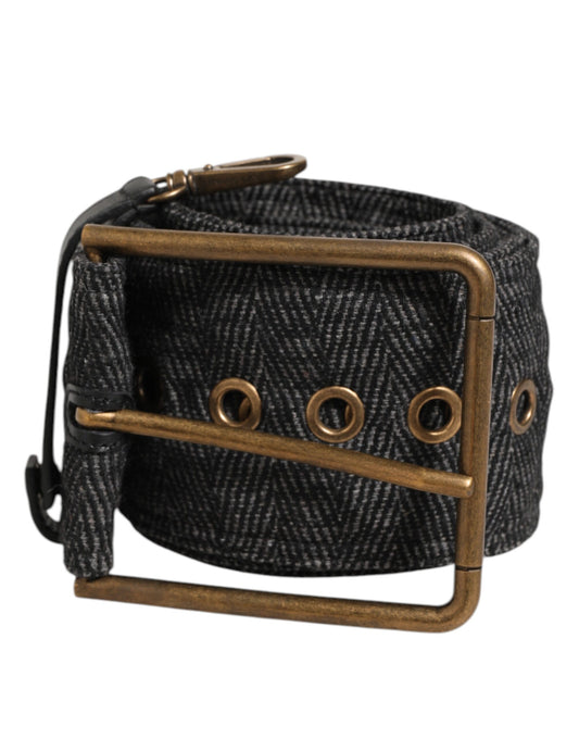 Dolce & Gabbana Grey Fabric Logo Plate Metal Brass Buckle Belt Curated Luxury Accessories by Orvyn