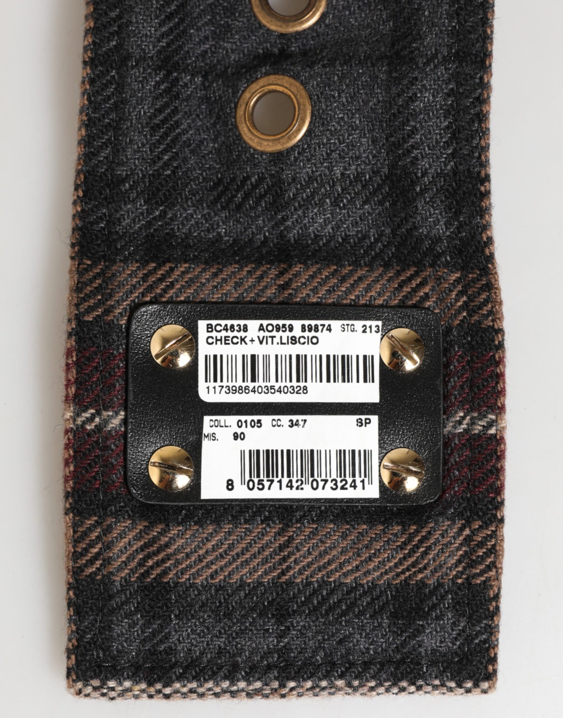 Dolce & Gabbana Plaid Fabric Logo Plate Brass Buckle Belt Curated Luxury Accessories by Orvyn