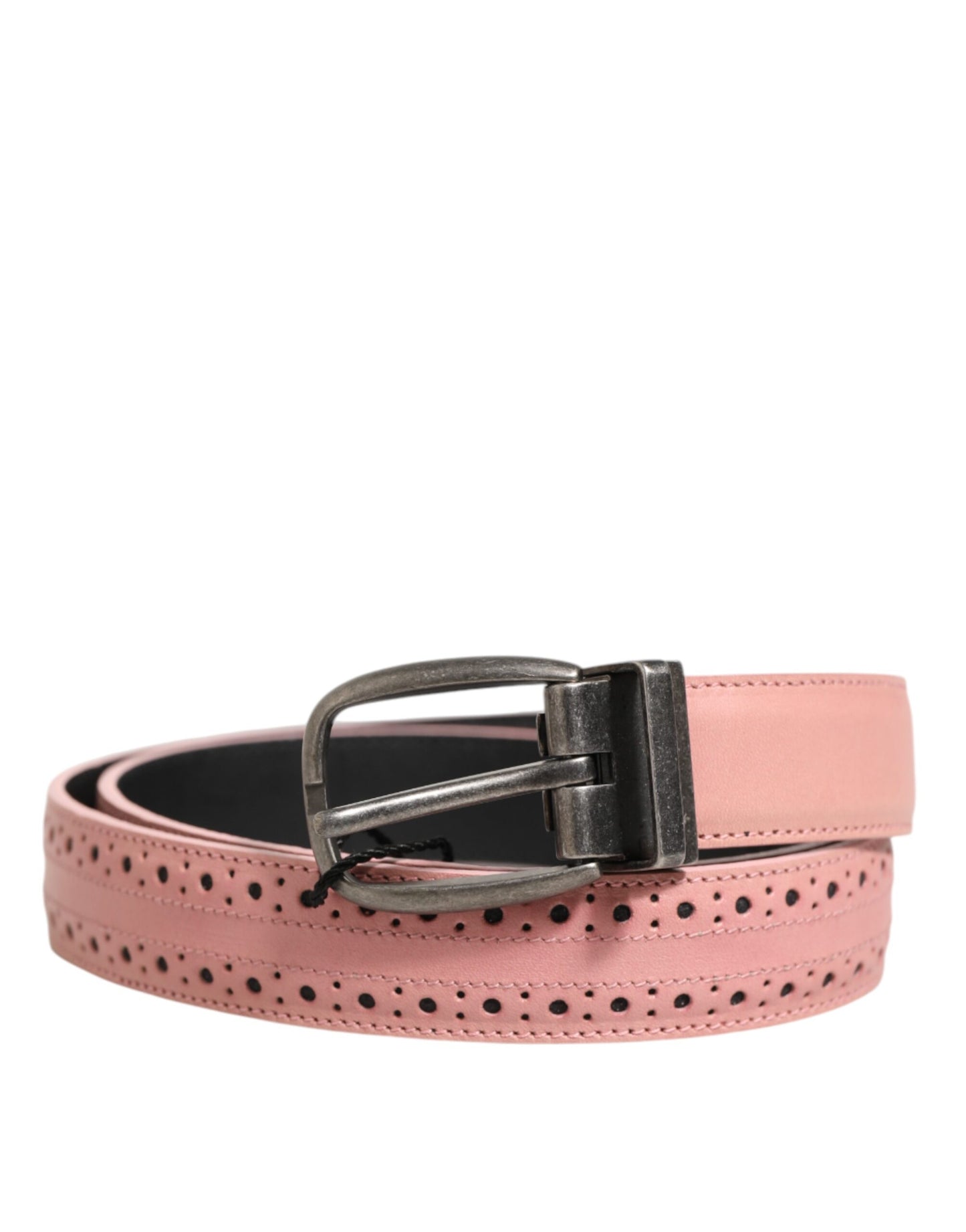 Dolce & Gabbana Pink Leather Perforated Detailing Buckle Belt Curated Luxury Accessories by Orvyn