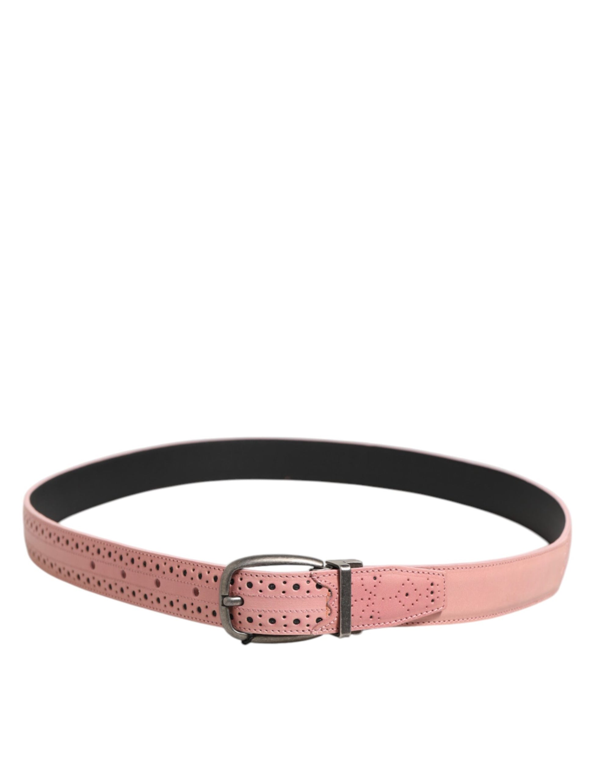 Dolce & Gabbana Pink Leather Perforated Detailing Buckle Belt Curated Luxury Accessories by Orvyn