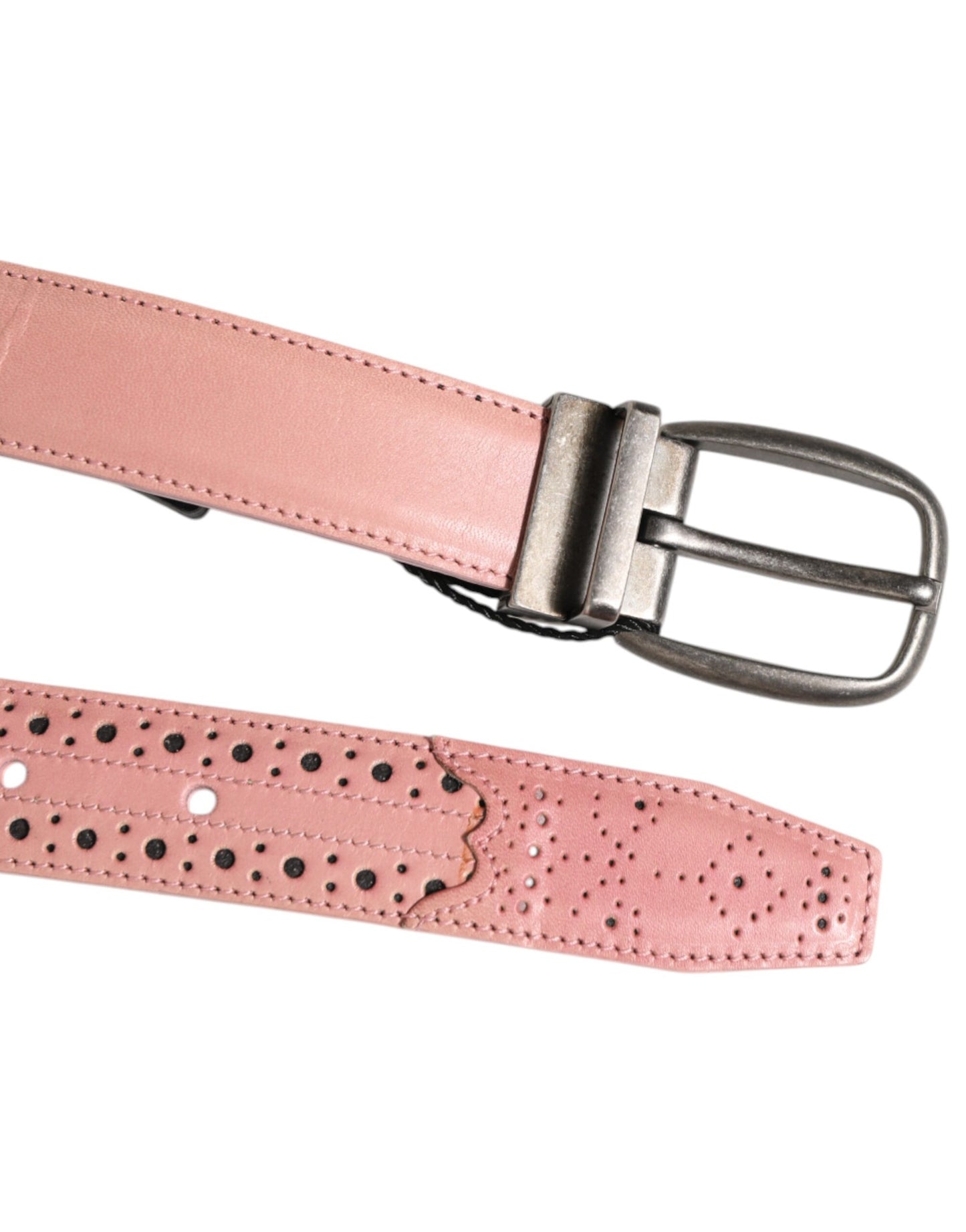Dolce & Gabbana Pink Leather Perforated Detailing Buckle Belt Curated Luxury Accessories by Orvyn