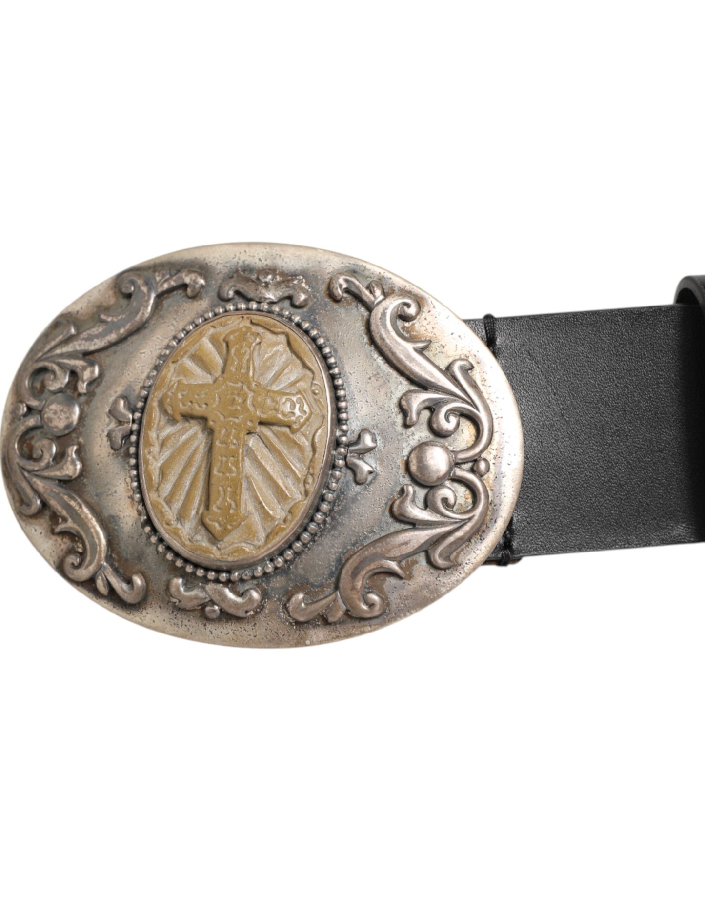 Dolce & Gabbana Black Leather Ornate Metal Buckle Men Belt Curated Luxury Accessories by Orvyn