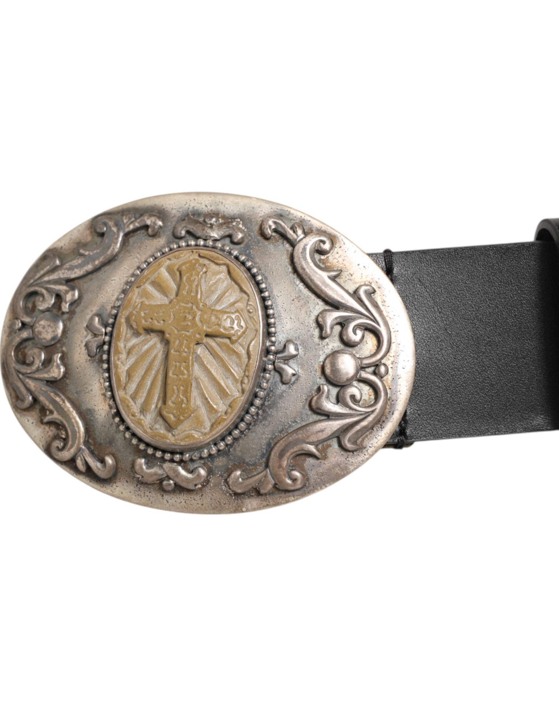 Dolce & Gabbana Black Leather Ornate Metal Buckle Men Belt Curated Luxury Accessories by Orvyn