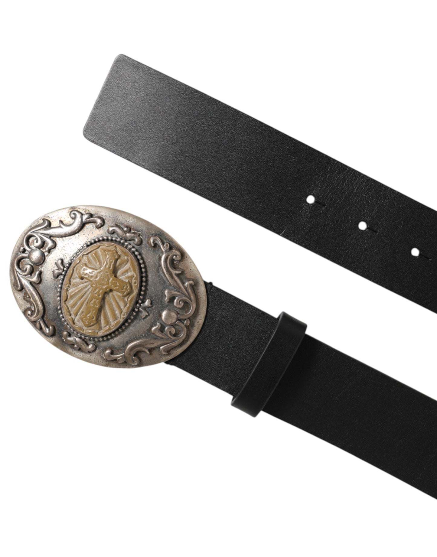 Dolce & Gabbana Black Leather Ornate Metal Buckle Men Belt Curated Luxury Accessories by Orvyn