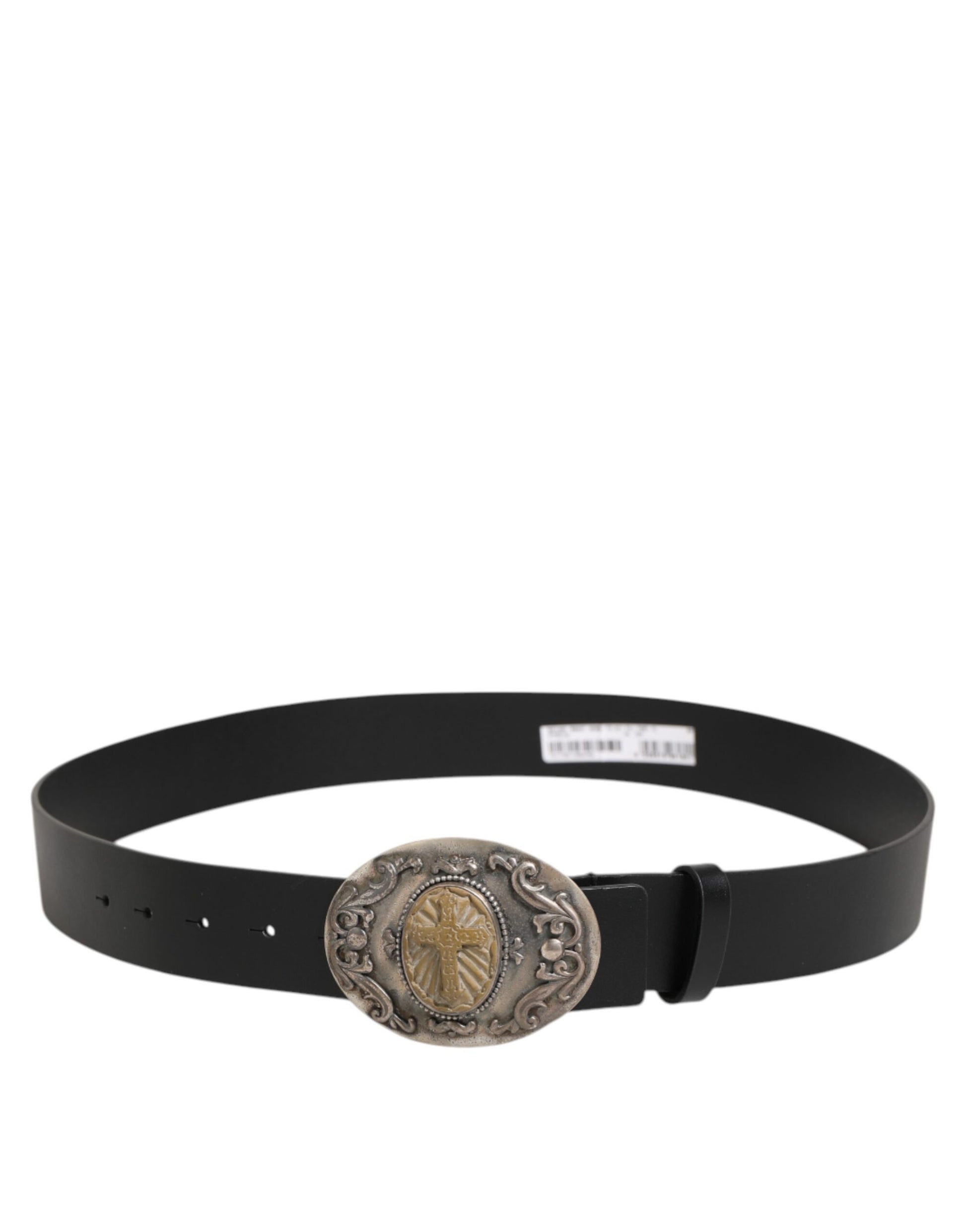 Dolce & Gabbana Black Leather Ornate Metal Buckle Men Belt Curated Luxury Accessories by Orvyn