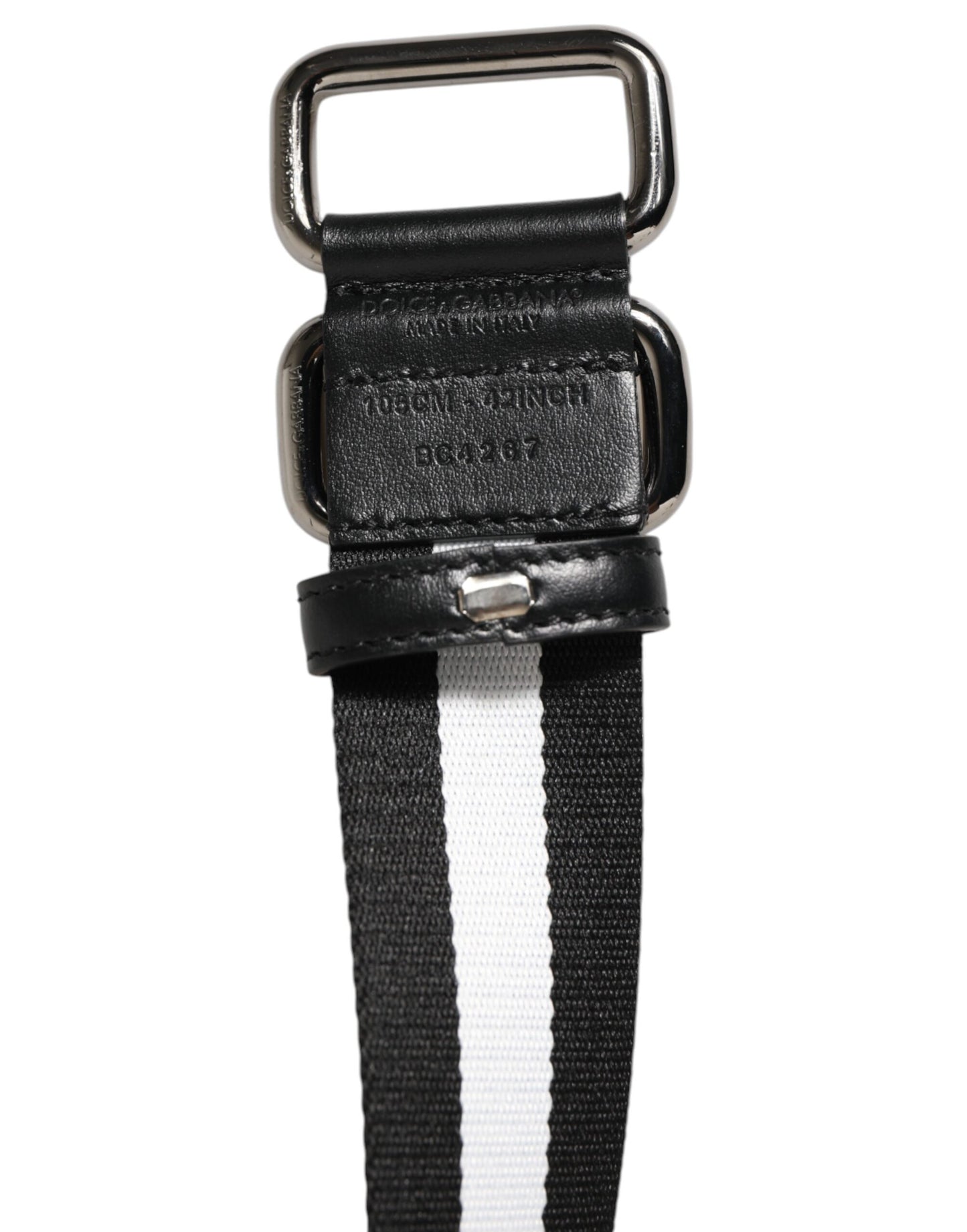 Dolce & Gabbana Black White Striped Metal Buckle Men Belt Curated Luxury Accessories by Orvyn
