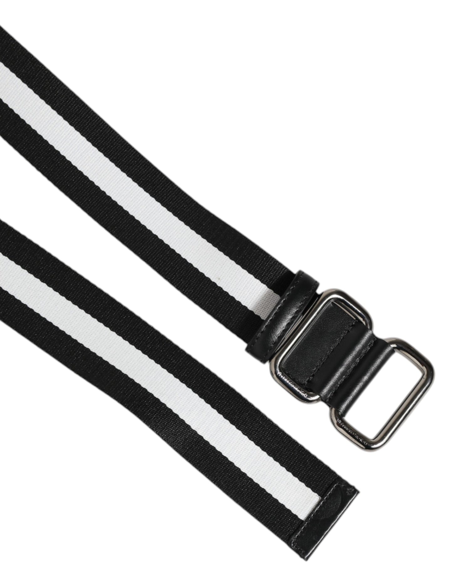 Dolce & Gabbana Black White Striped Metal Buckle Men Belt Curated Luxury Accessories by Orvyn
